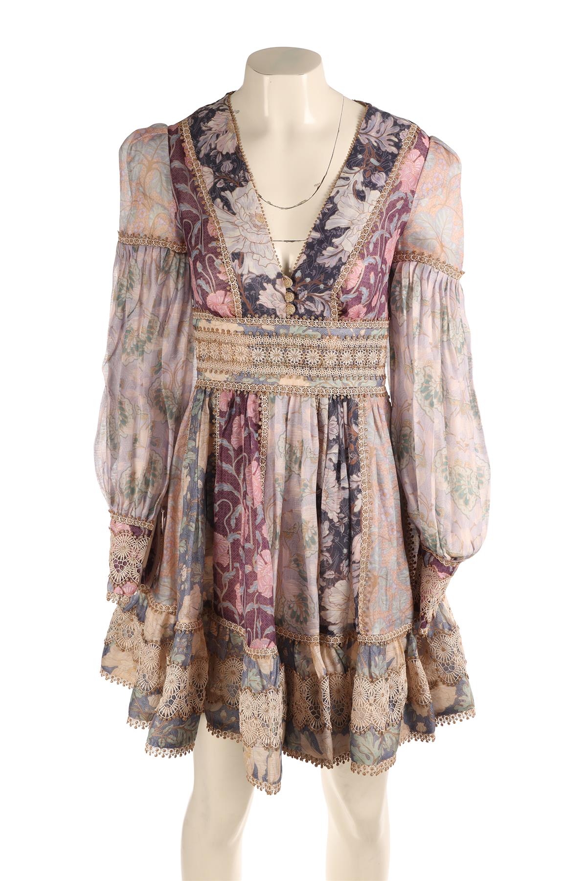 ZIMMERMAN PURPLE LINEN MINI DRESS 0 UK 8