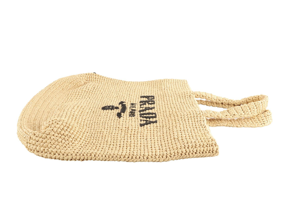PRADA BEIGE LARGE RAFFIA TOTE BAG