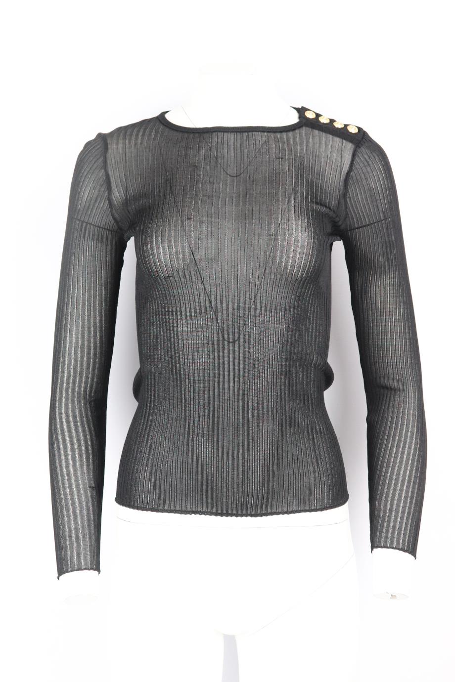 BALMAIN BUTTON EMBELLISHED RIBBED KNIT TOP XSMALL
