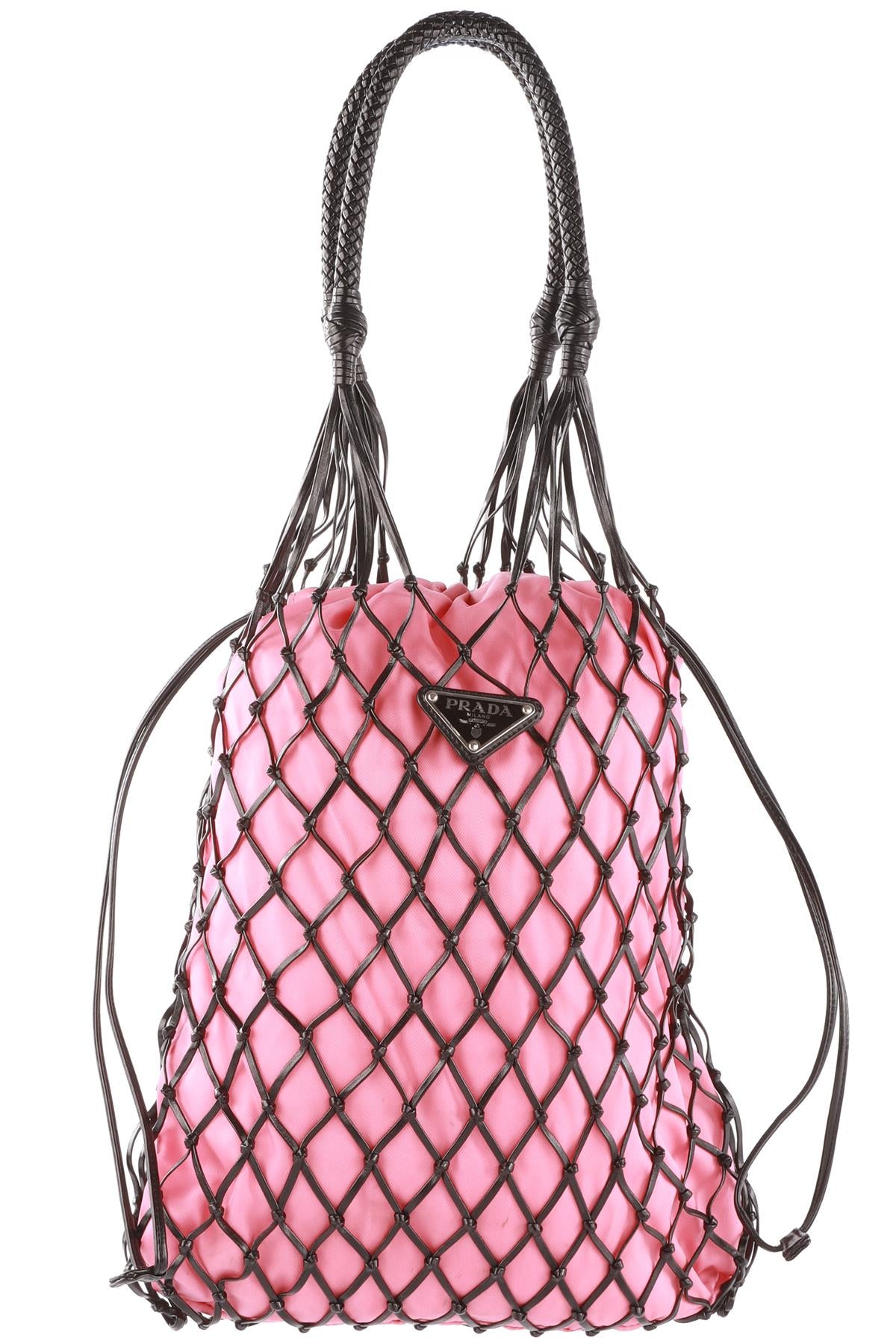PRADA PINK LEATHER AND GROSGRAIN TOTE BAG