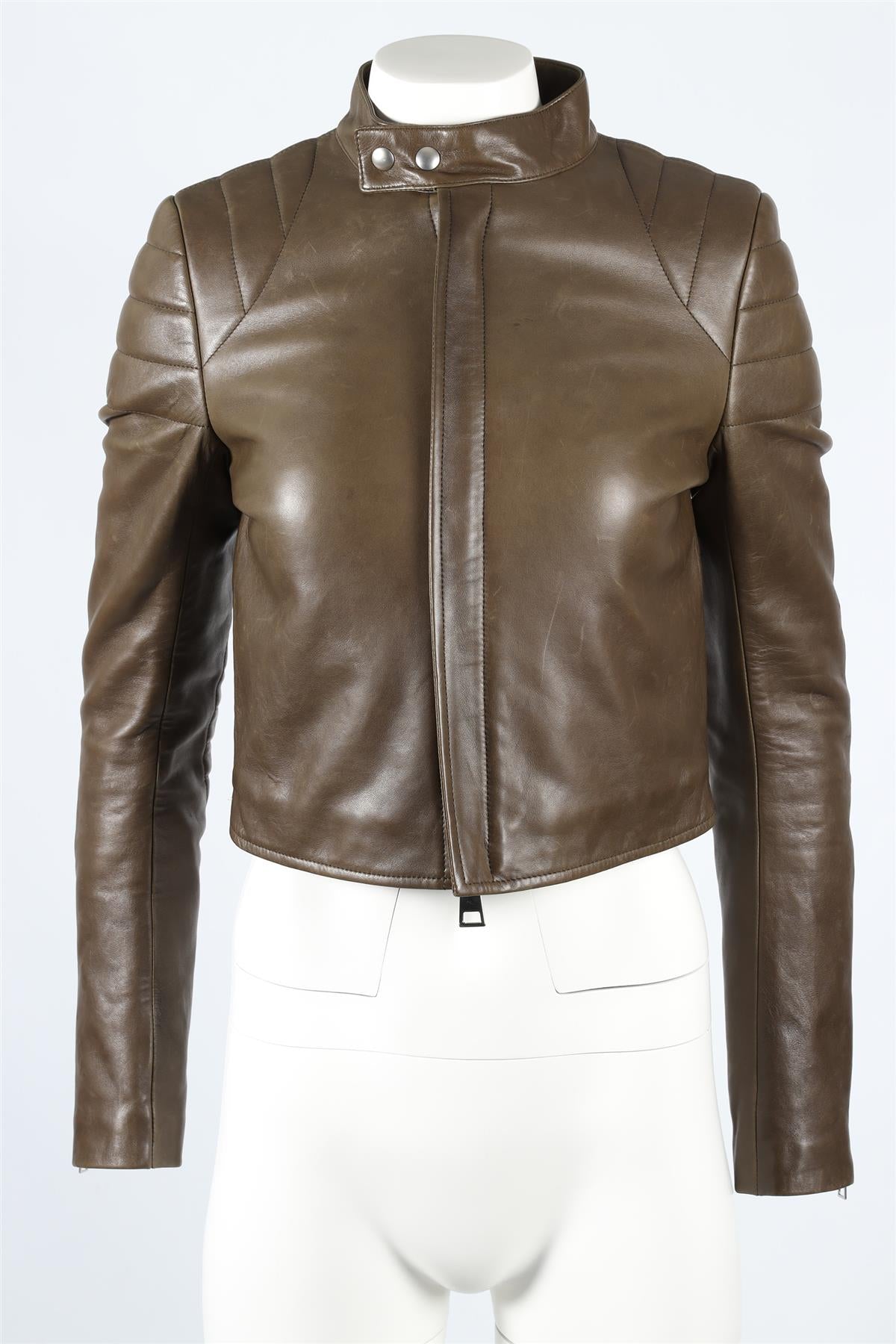BOTTEGA VENETA 2019 GREEN LEATHER BIKER JACKET IT 40 UK 8