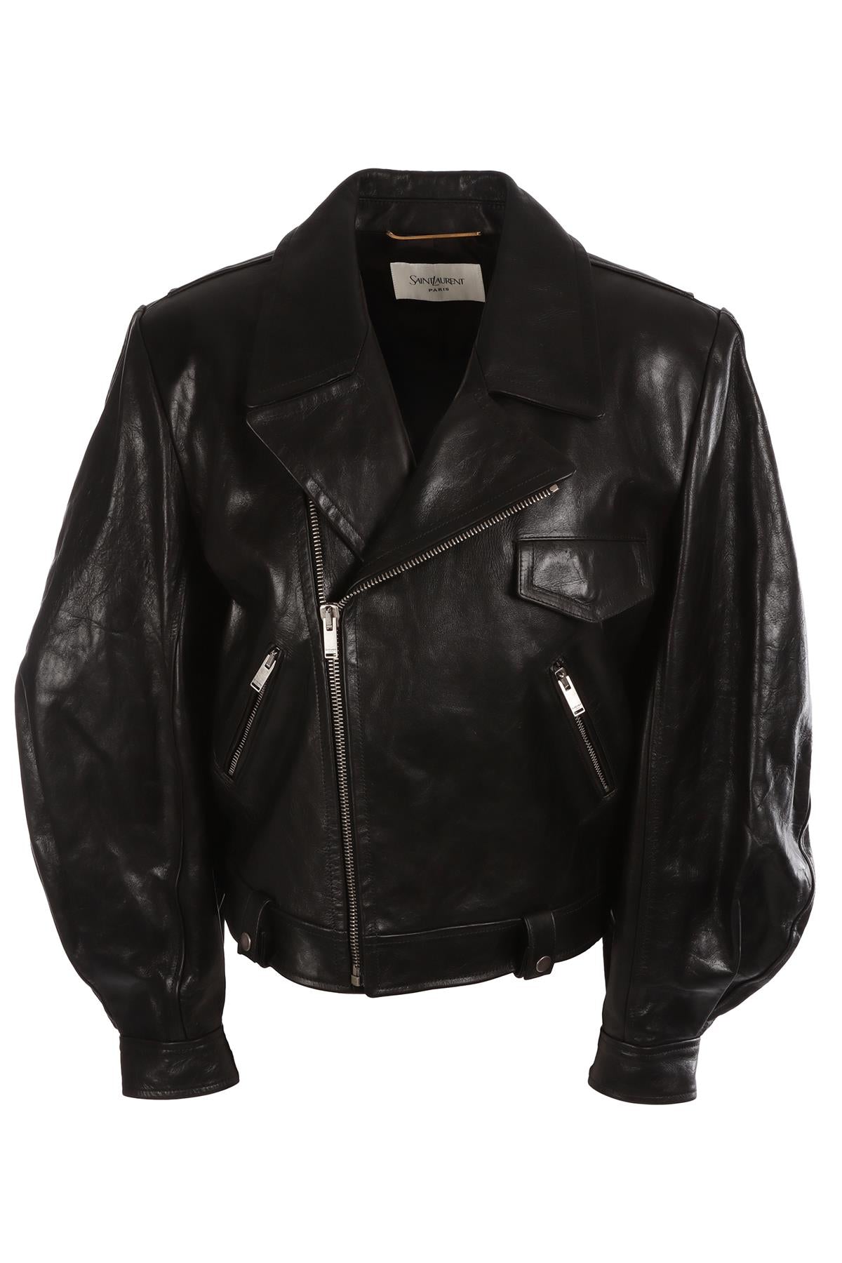 SAINT LAURENT BLACK LEATHER BIKER JACKET FR 40 UK 12
