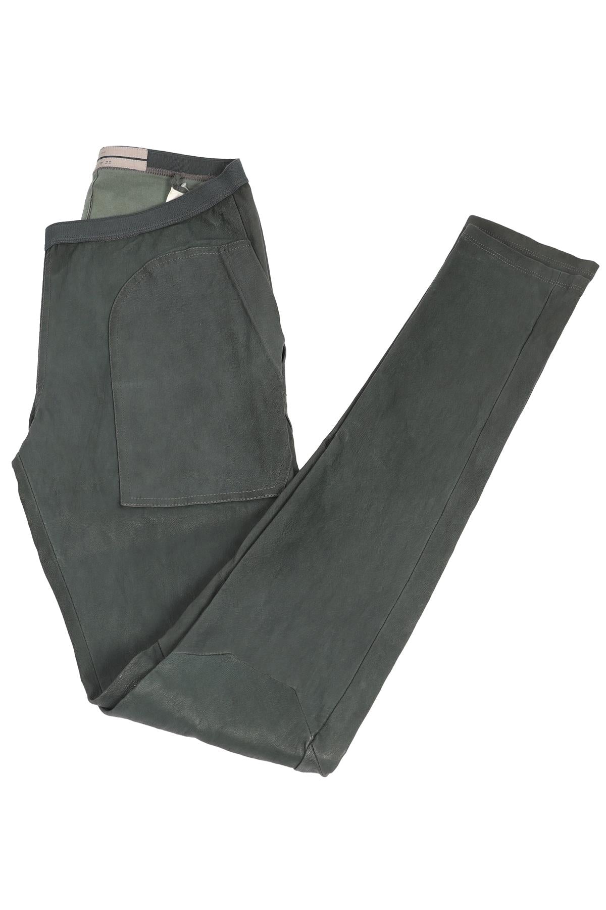 RICK OWENS GREEN LEATHER SKINNY PANTS UK 10