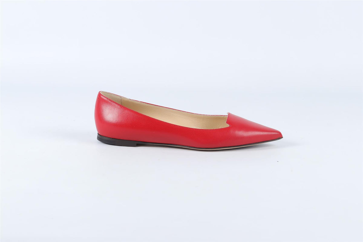 JIMMY CHOO RED LEATHER BALLET FLATS EU 34.5 UK 1.5 US 4.5