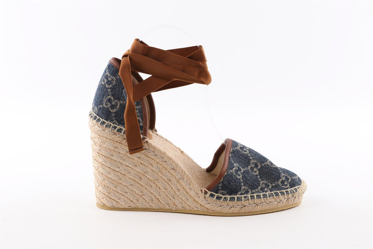 GUCCI BLUE DENIM WEDGE ESPADRILLES EU 38 UK 5 US 8