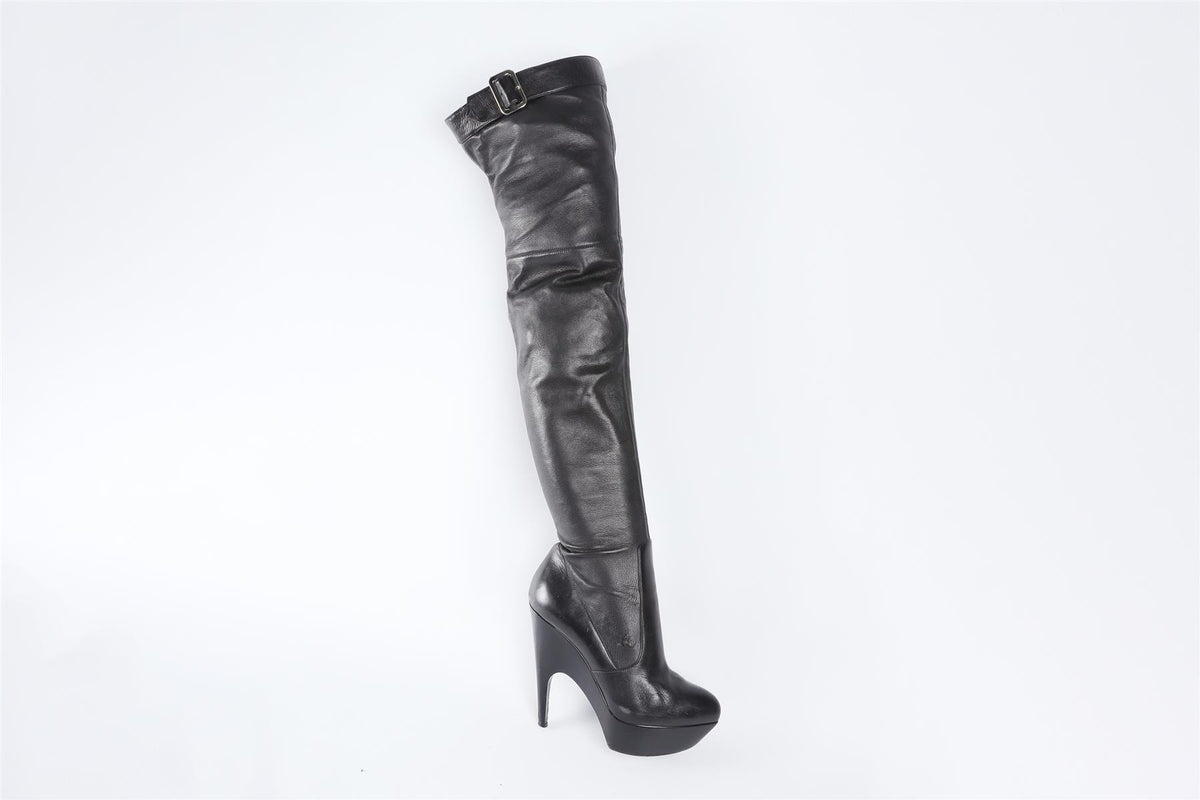 YVES SAINT LAURENT BLACK LEATHER OVER THE KNEE BOOTS EU 36 UK 3 US 6