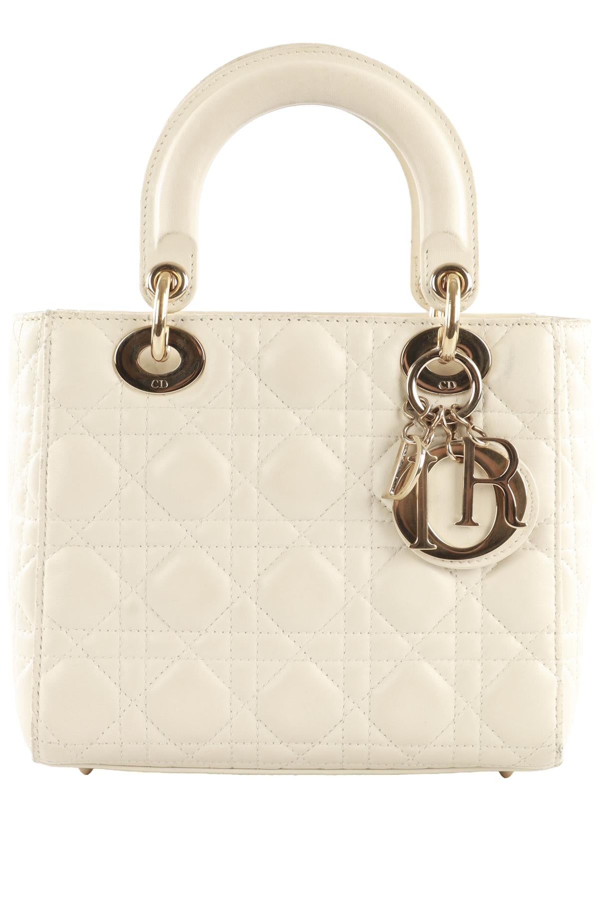 CHRISTIAN DIOR ECRU LADY DIOR MY ABCDIOR SMALL CANNAGE LEATHER TOTE BAG