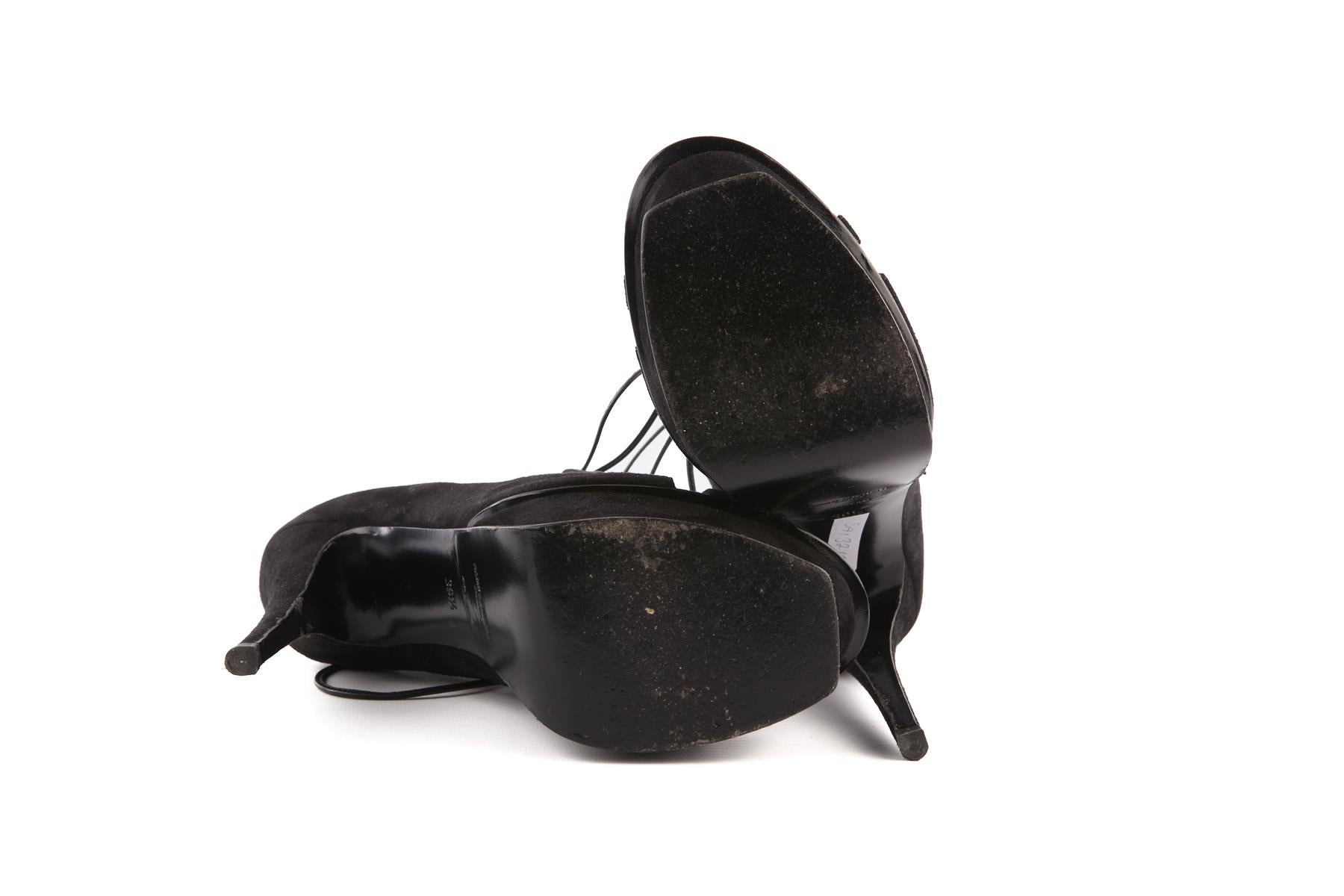 SAINT LAURENT BLACK SUEDE PLATFORM SANDALS EU 39.5 UK 6.5 US 9.5