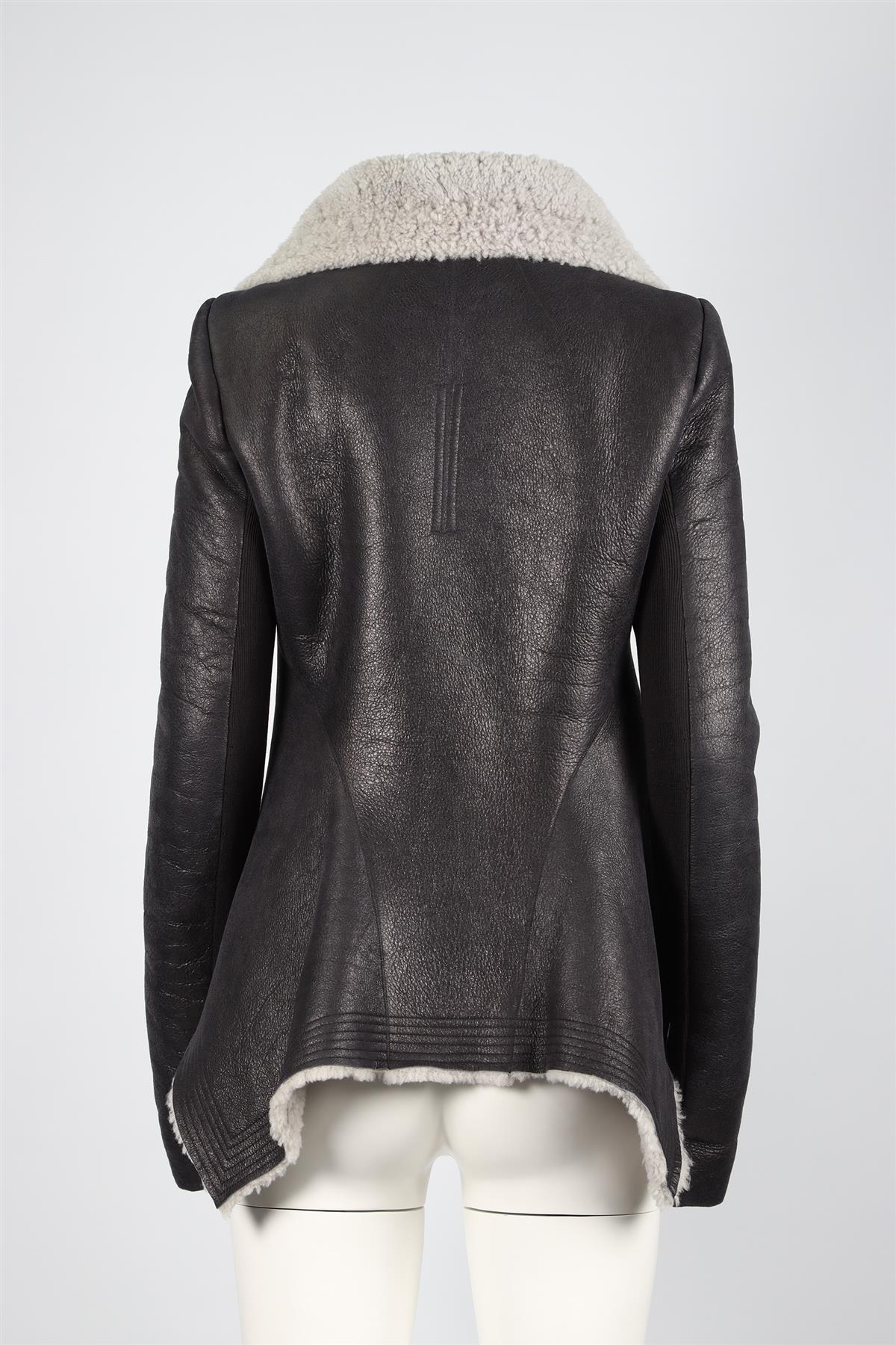 RICK OWENS BLACK LEATHER AND SHEARLING JACKET IT 46 UK 14