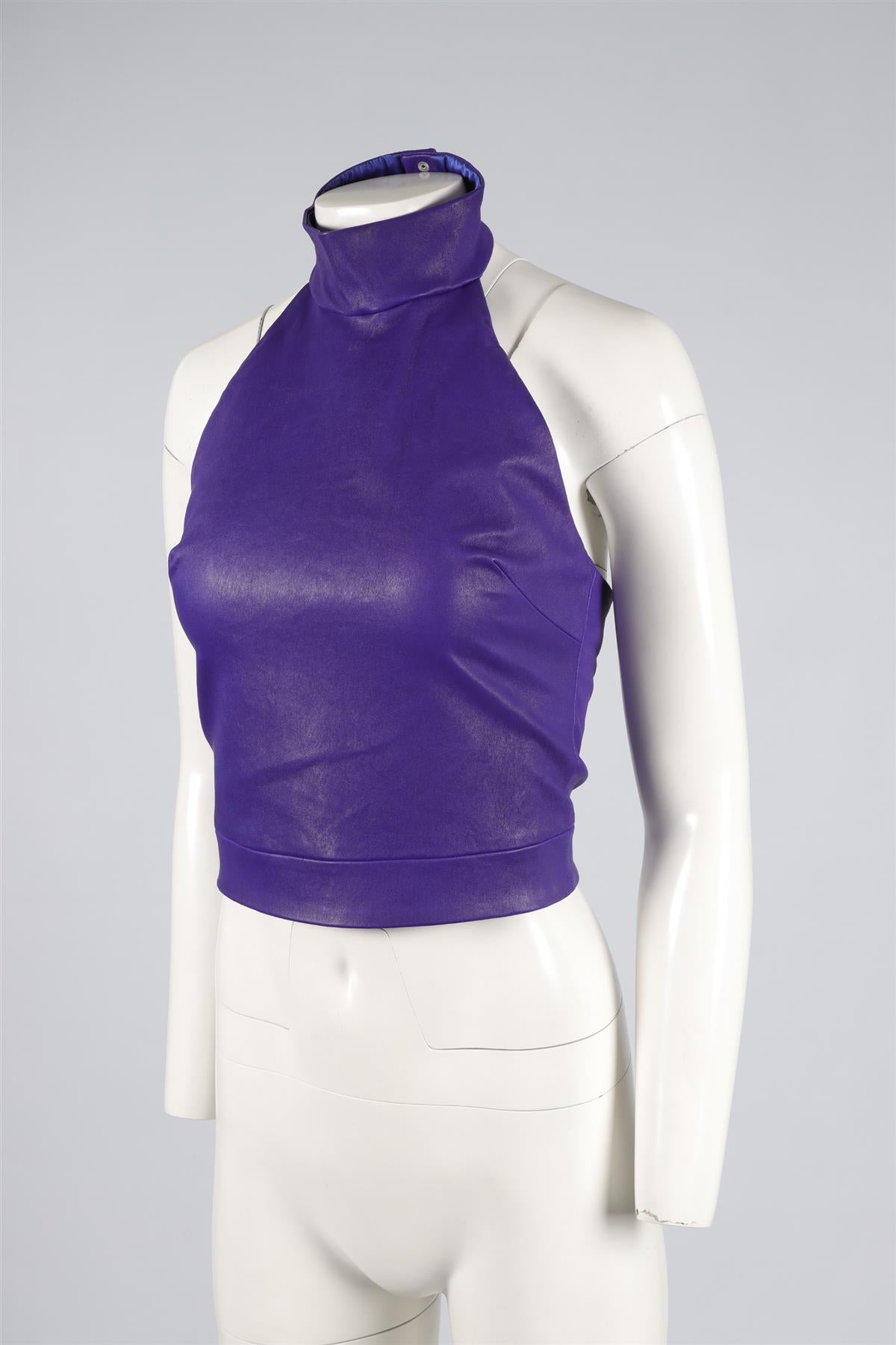 STOULS PURPLE CROPPED LEATHER TOP MEDIUM