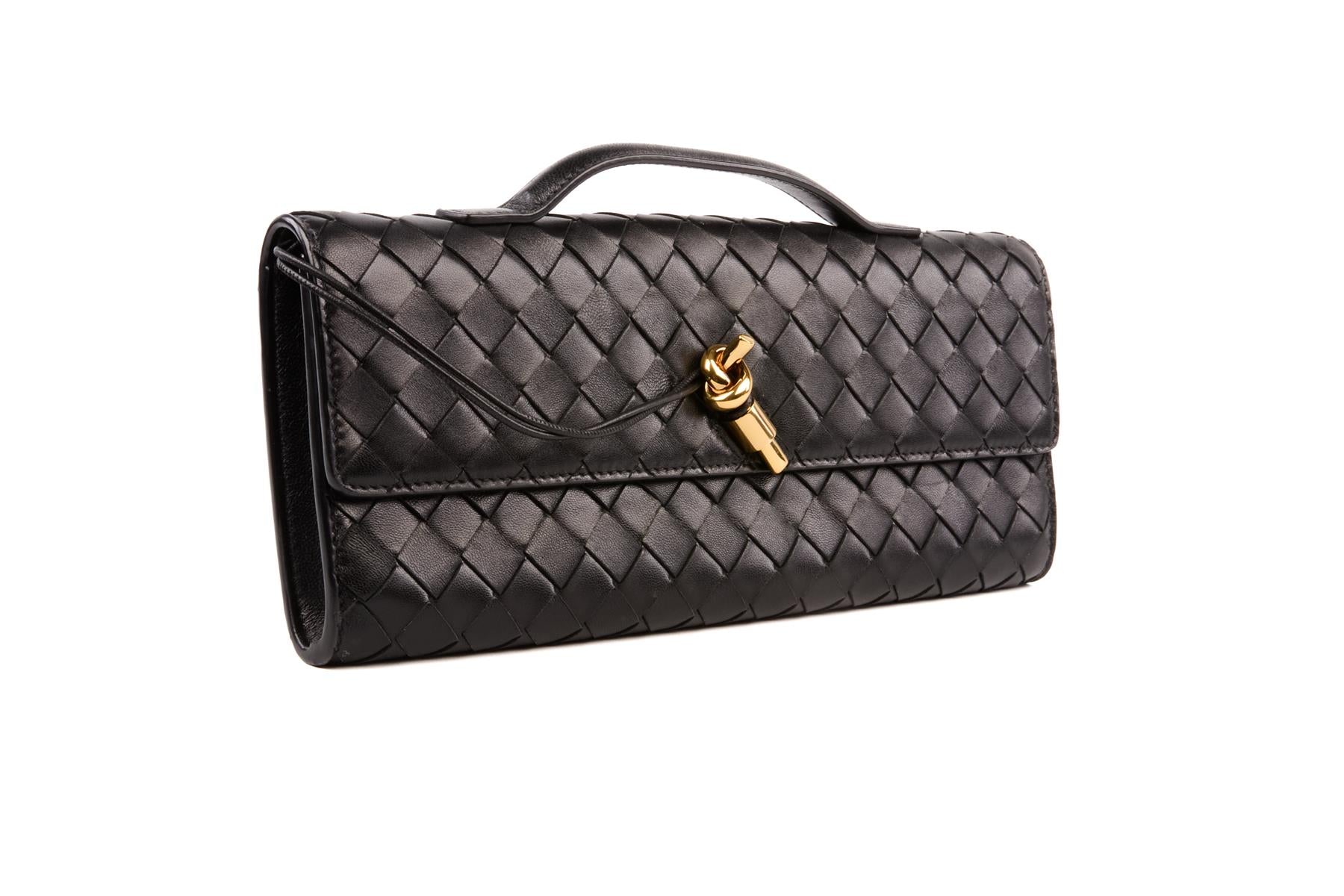 BOTTEGA VENETA BLACK ANDIAMO LONG INTRECCIATO LEATHER CLUTCH