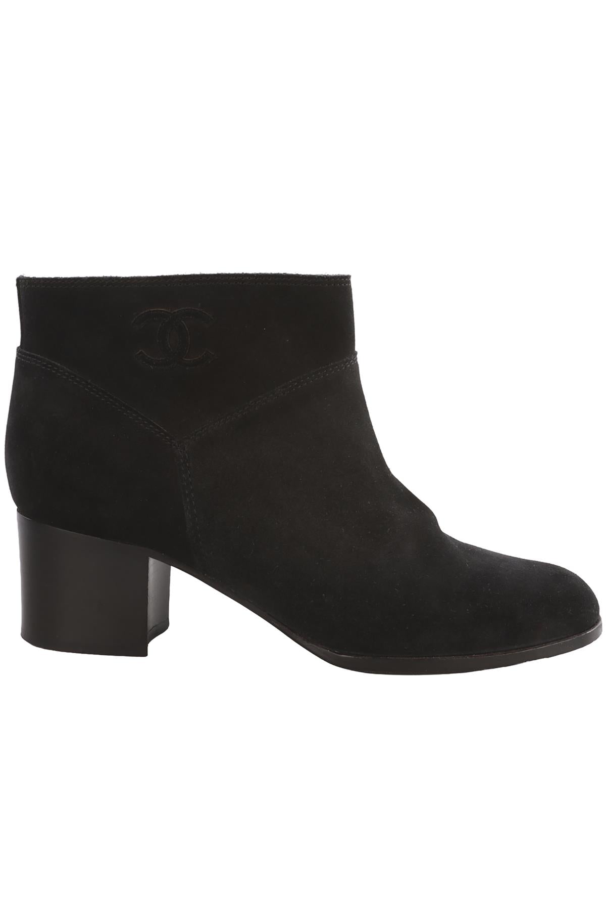 CHANEL BLACK SUEDE ANKLE BOOTS EU 38 UK 5 US 8
