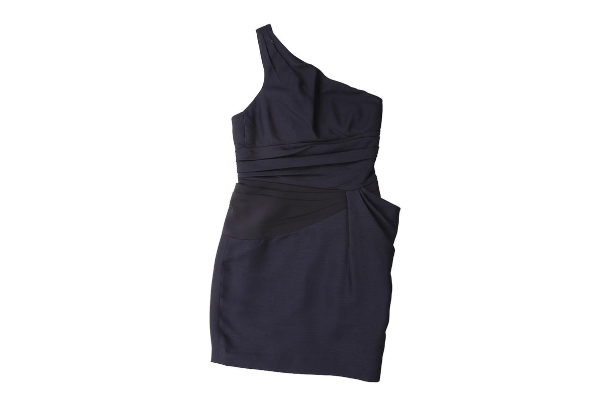 VERSACE NAVY SILK MINI DRESS IT 42 UK 10