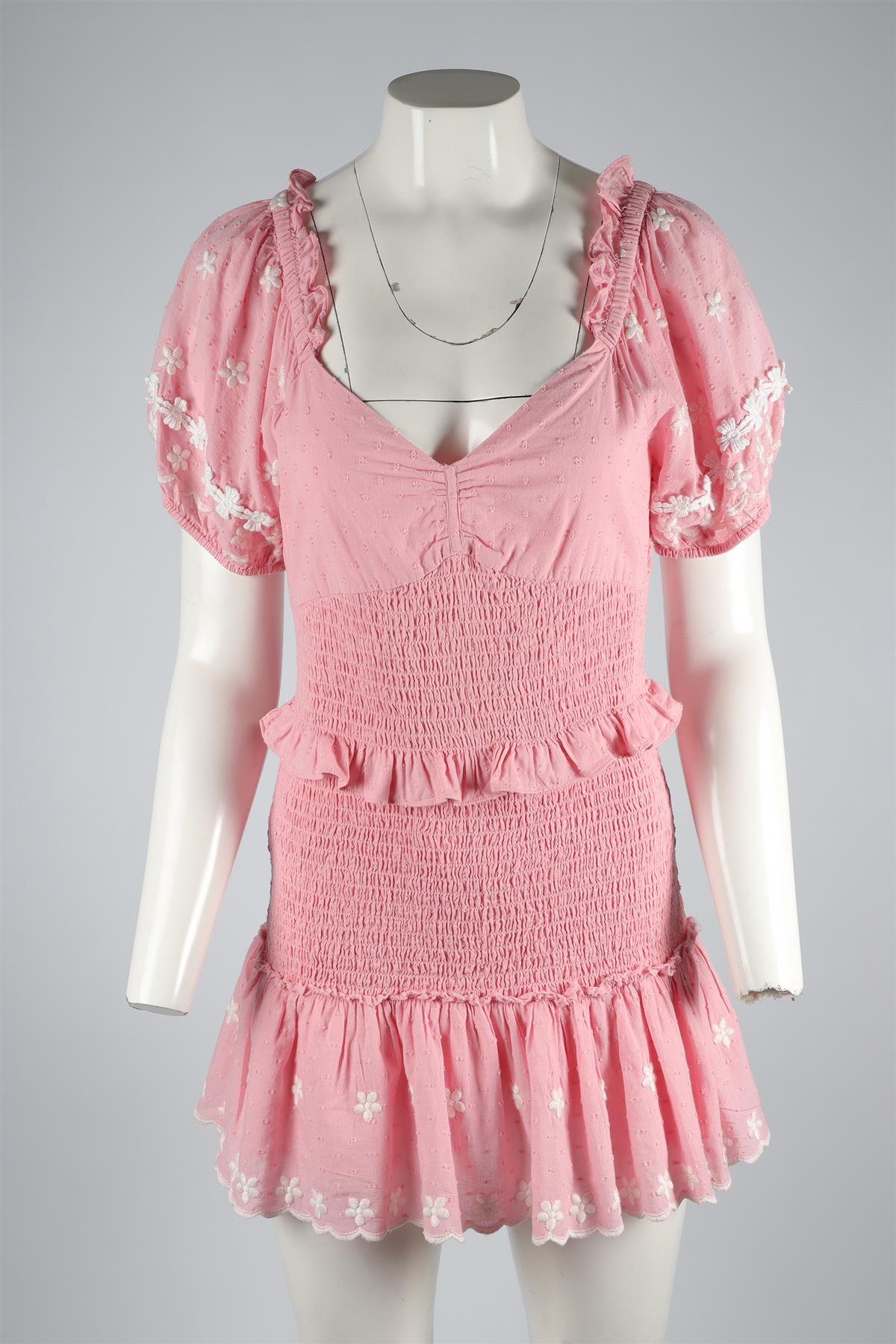 LOVESHACKFANCY PINK COTTON MINI DRESS MEDIUM