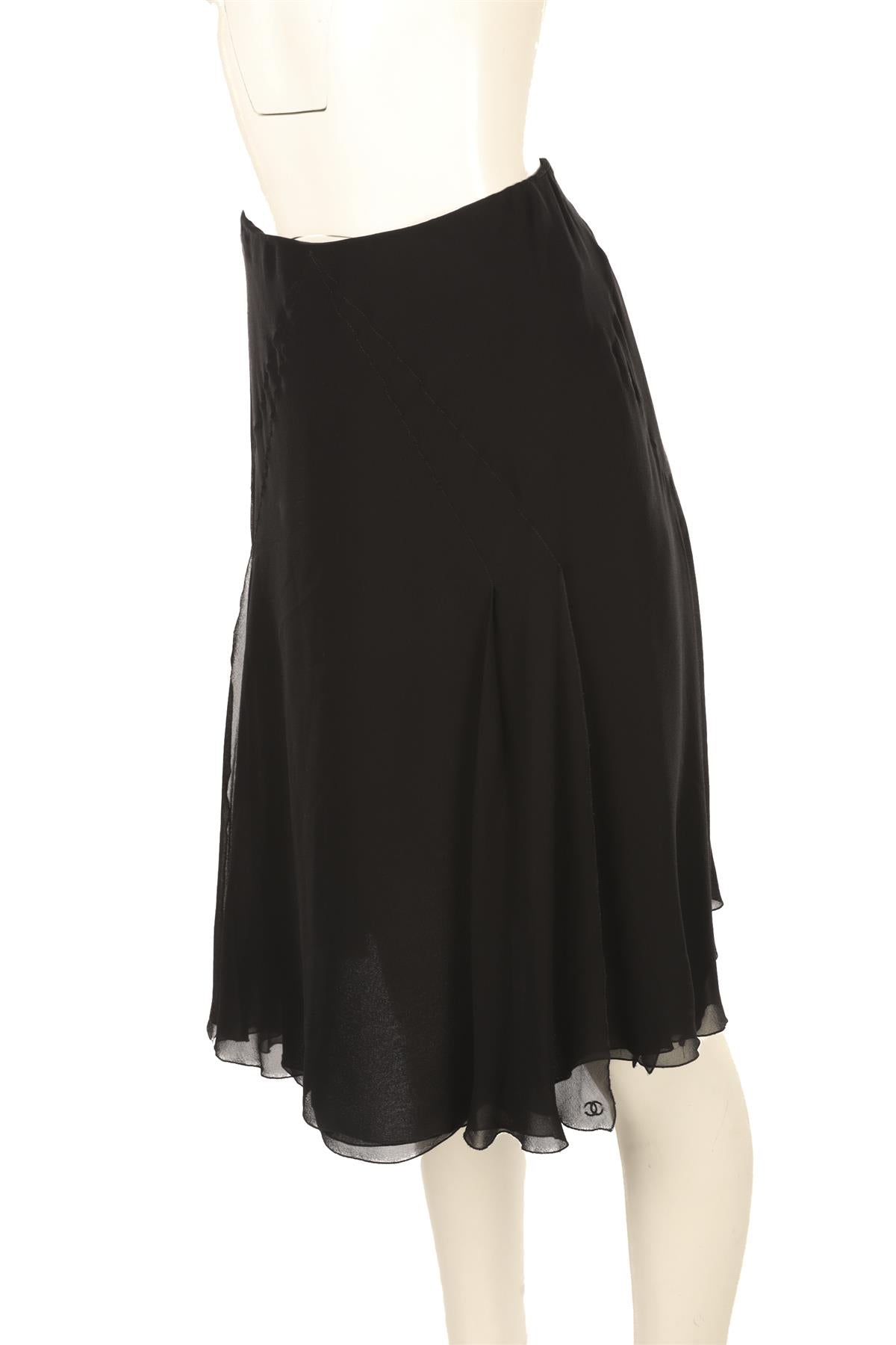 CHANEL BLACK 2000 SILK MIDI SKIRT FR 38 UK 10