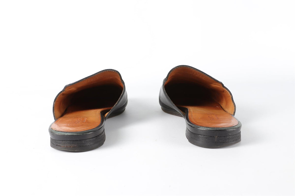 GUCCI BLACK PRINCETOWN LEATHER SLIPPERS EU 38.5 UK 5.5 US 8.5