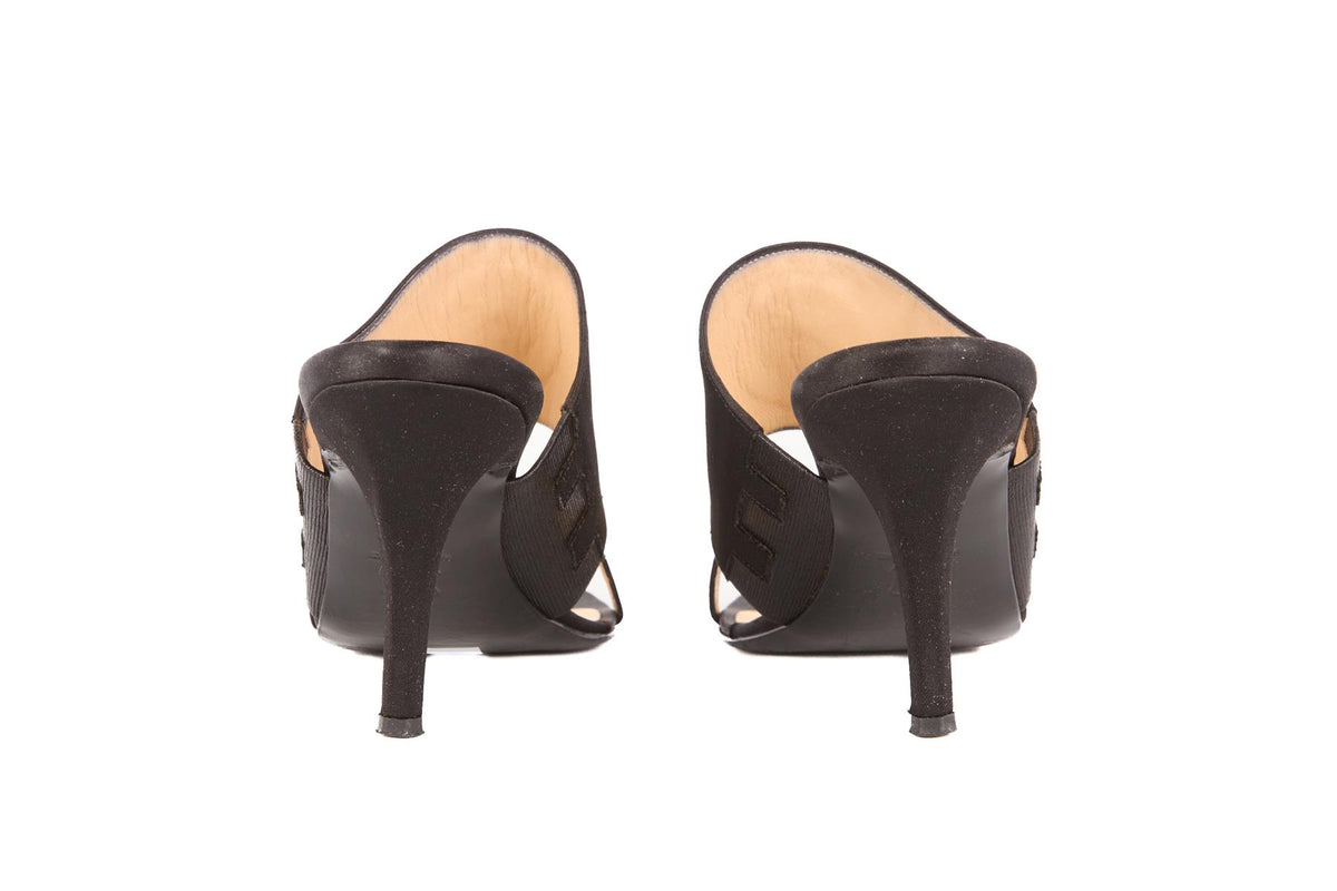 GIANNI VERSACE BLACK VINTAGE SATIN MULES EU 37.5 UK 4.5 US 7.5