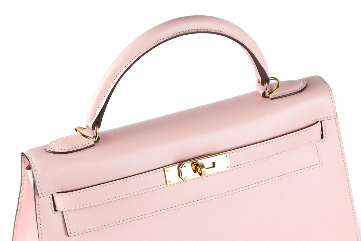 HERMÈS PINK 2017 KELLY SELLIER 32 CM TADELAKT LEATHER BAG IN ROSE SAKURA