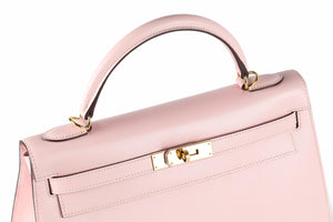 HERMÈS PINK 2017 KELLY SELLIER 32 CM TADELAKT LEATHER BAG IN ROSE SAKURA