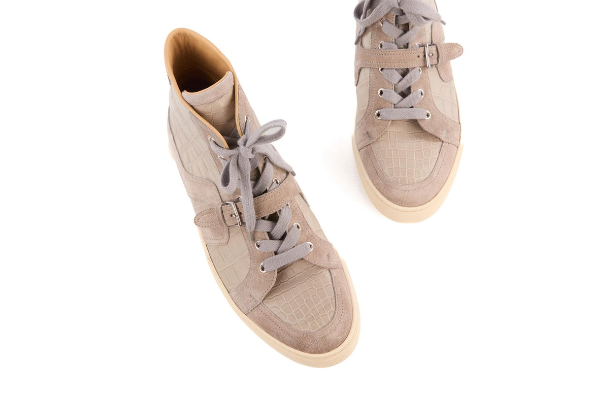 HERMÈS GREY MEN'S QUANTUM MATTE ALLIGATOR MISSISSIPPIENSIS SNEAKERS EU 42 UK 8 US 9
