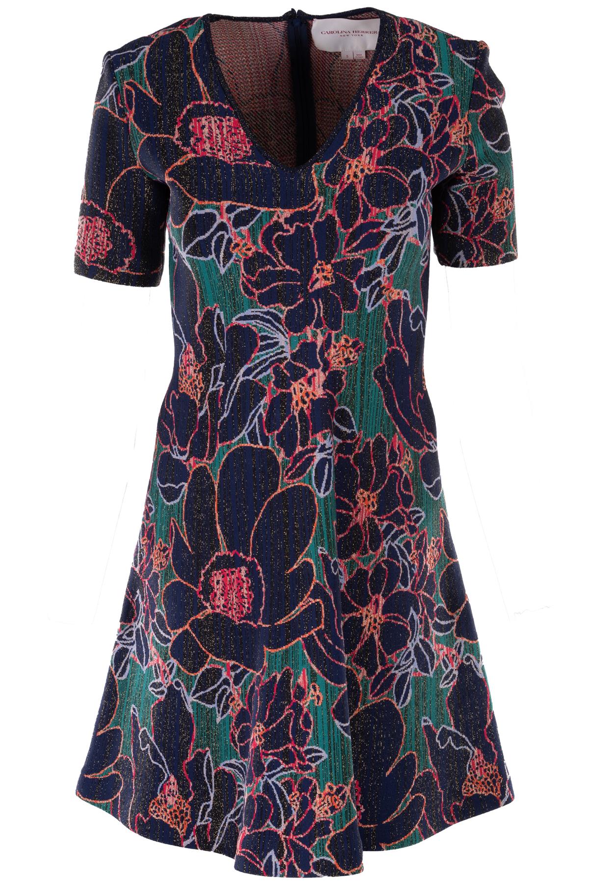 CAROLINE HERRERA NAVY WOOL MINI DRESS SMALL