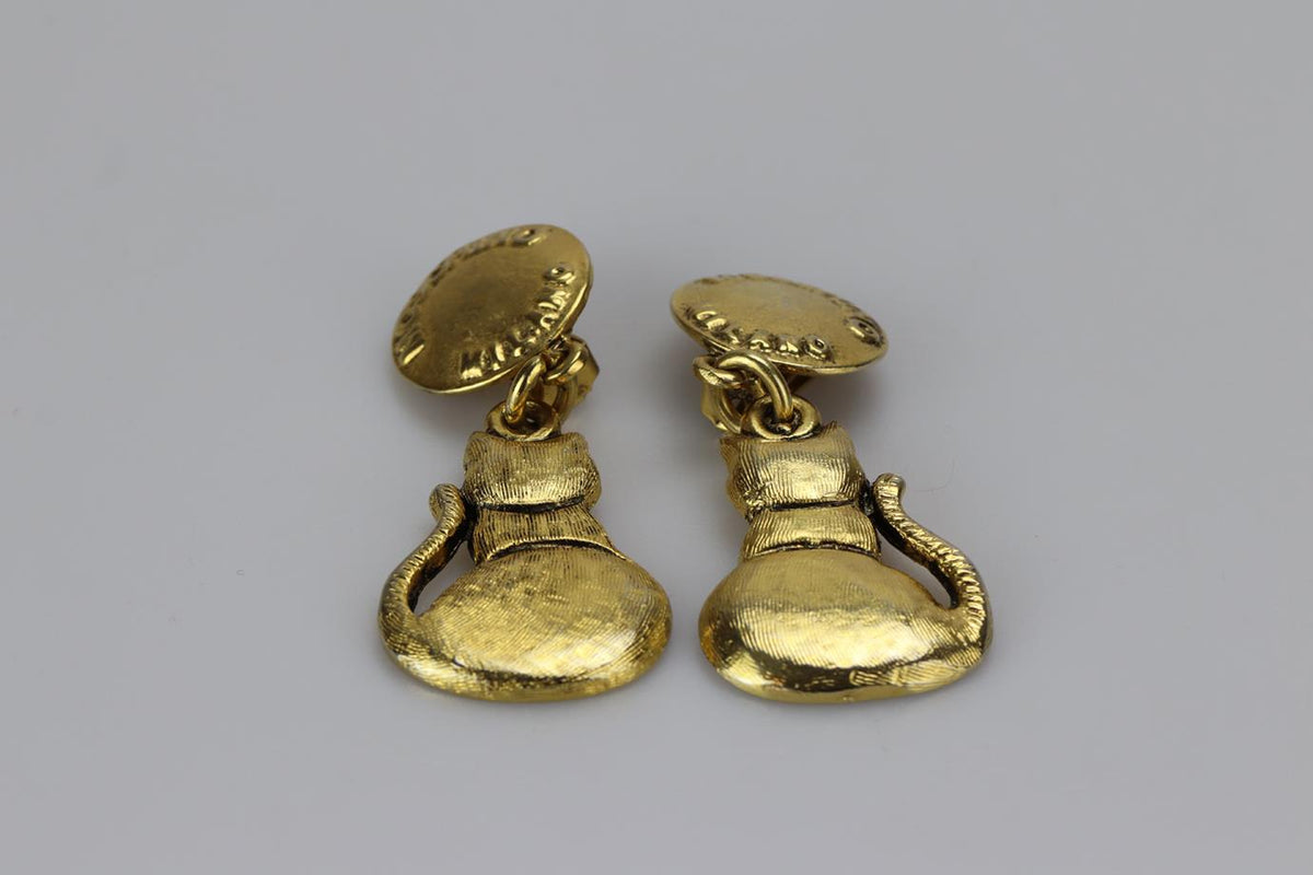 MOSCHINO CAT GOLD TONE CLIP ON EARRINGS