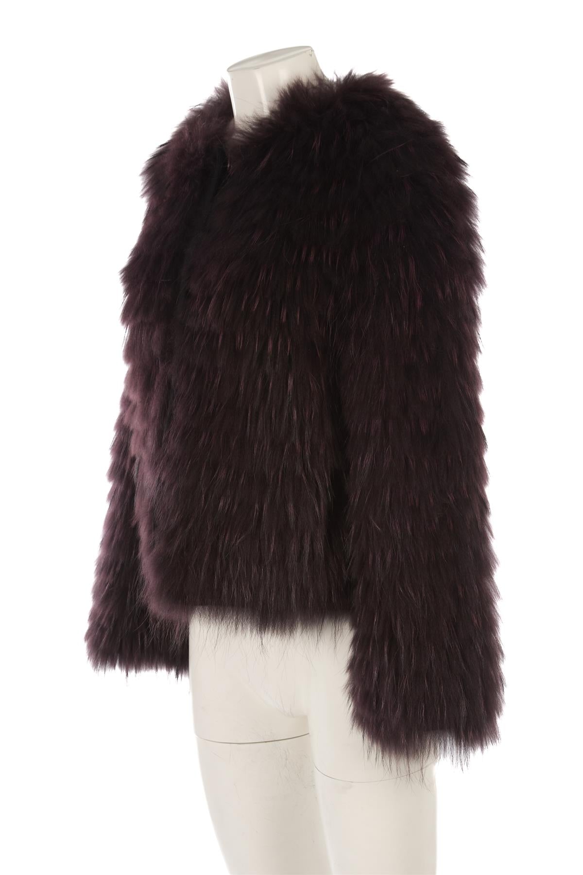YVES SALOMON BURGUNDY RABBIT FUR JACKET FR 40 UK 12