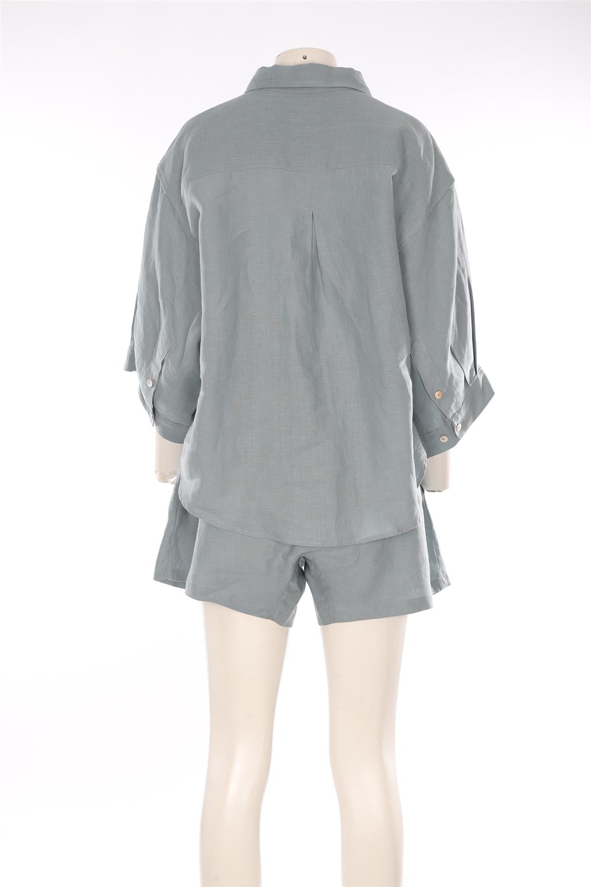 DEIJI STUDIOS BLUE LINEN SHORTS AND TOP SET SMALL-MEDIUM