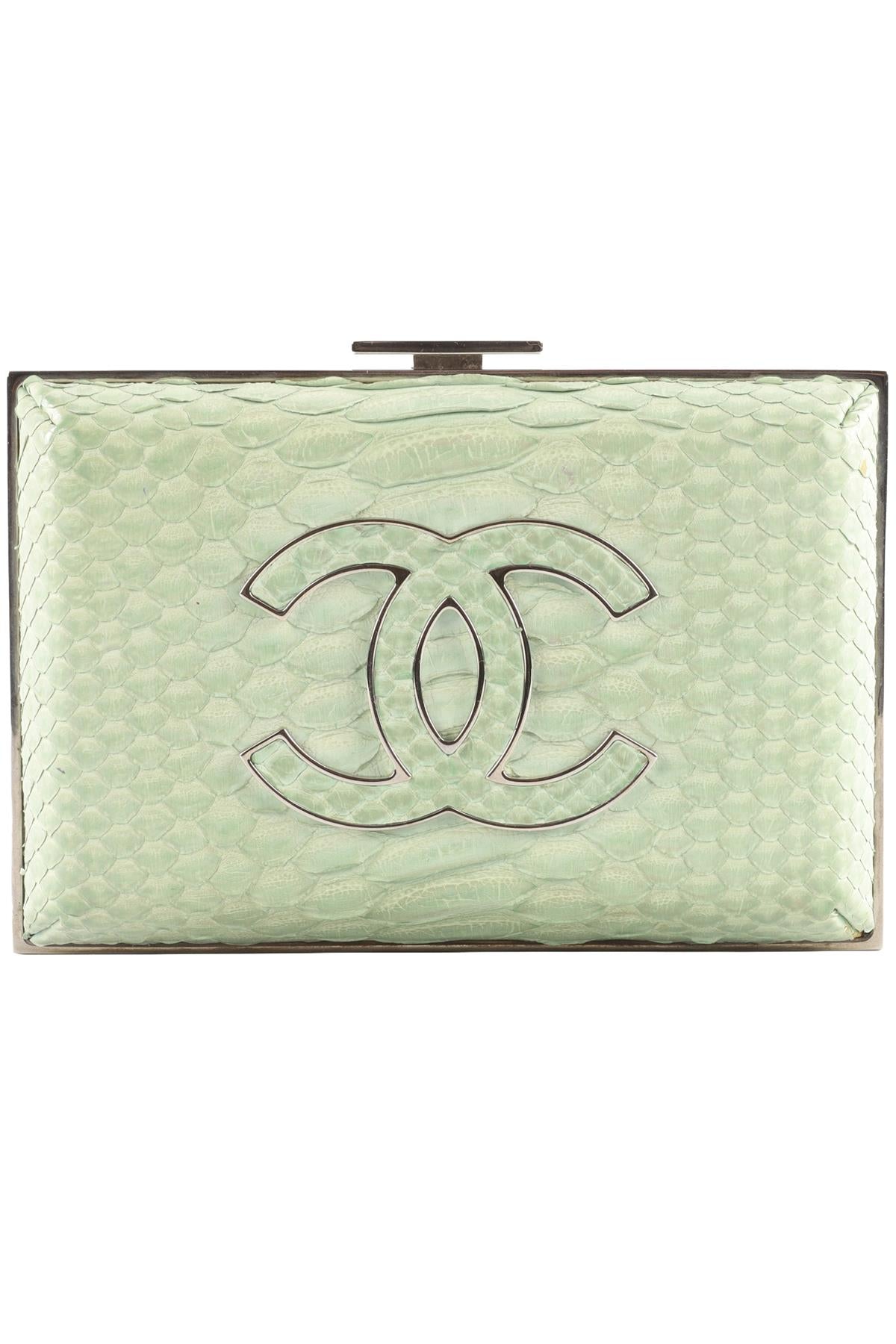CHANEL GREEN 2012 CC PYTHON CLUTCH