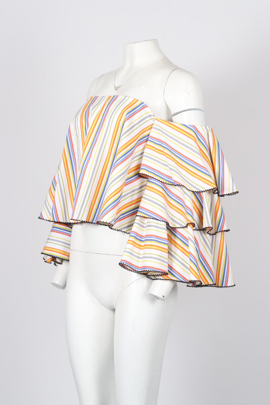 CAROLINE CONSTAS OFF THE SHOULDER STRIPED COTTON TOP XSMALL