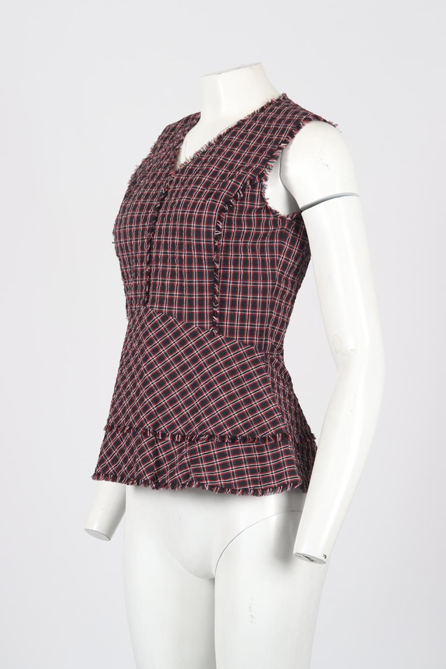 ALTUZARRA CHECKED COTTON BLEND TOP FR 38 UK 10