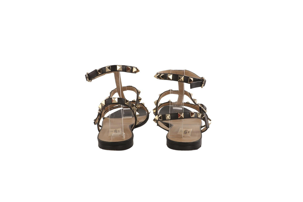 VALENTINO GARAVANI BLACK ROCKSTUD LEATHER SANDALS EU 39 UK 6 US 9