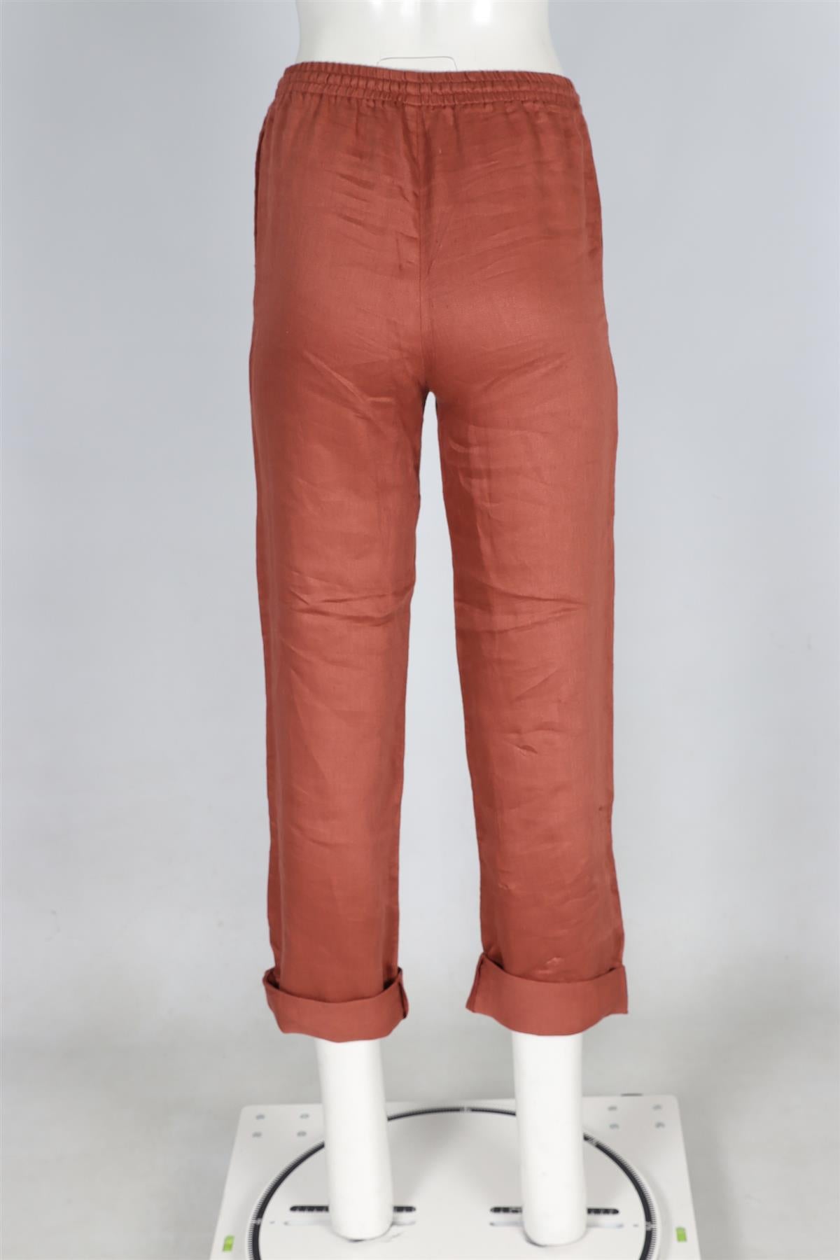 ASCENO TERRACOTTA LINEN STRAIGHT LEG PANTS XSMALL