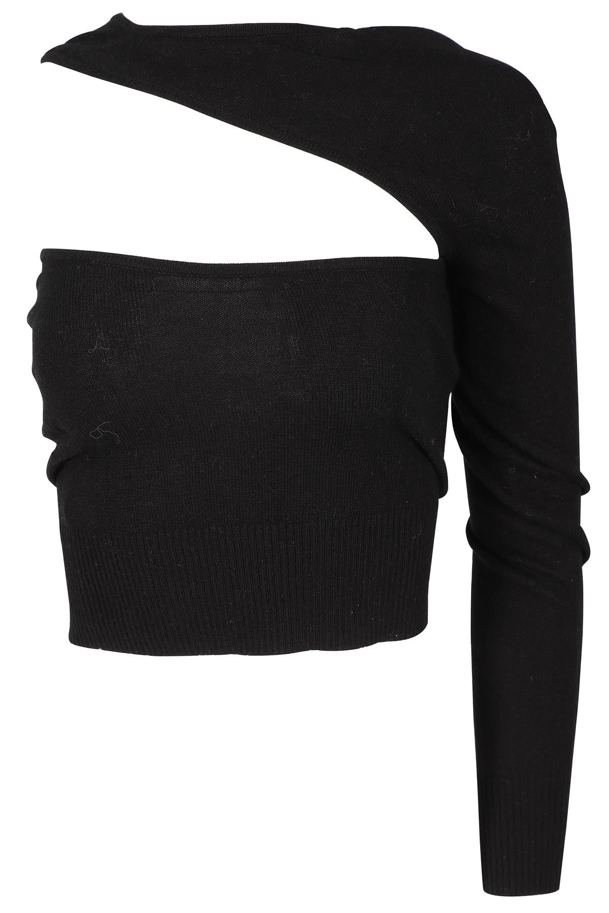 CHRISTOPHER ESBER BLACK WOOL ONE SHOULD TOP X-SMALL