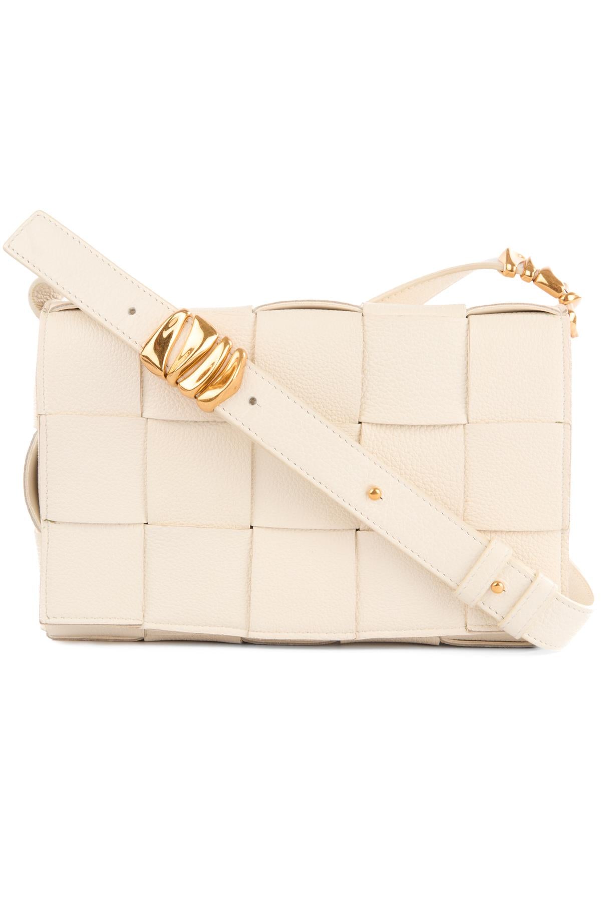 BOTTEGA VENETA WHITE CASSETTE SMALL INTRECCIATO LEATHER SHOULDER BAG