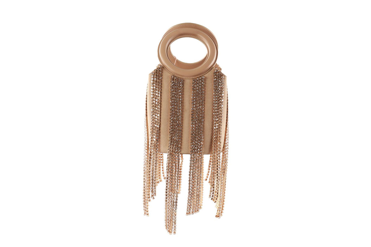 CULT GAIA BEIGE TARYN CRYSTAL AND SUEDE TOTE BAG