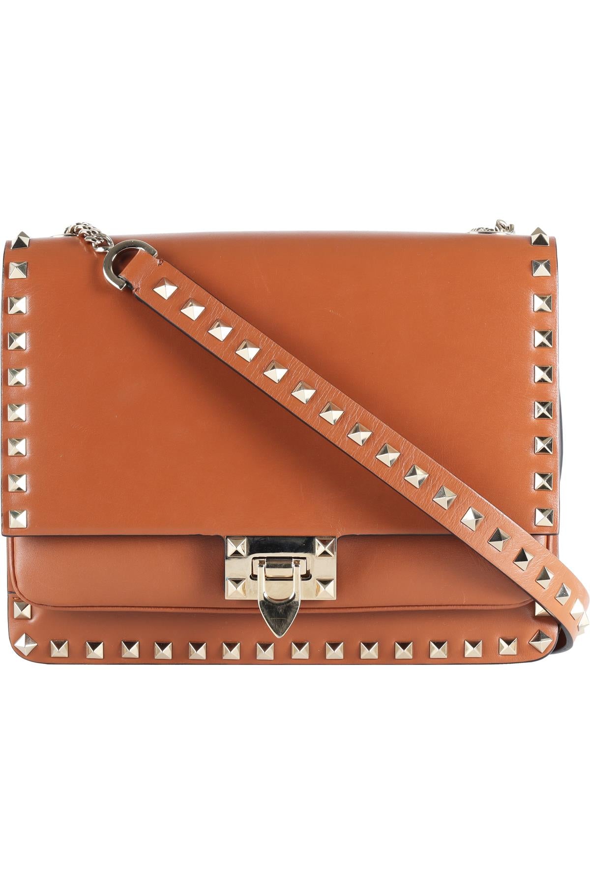 VALENTINO GARAVANI BROWN ROCKSTUD LEATHER SHOULDER BAG