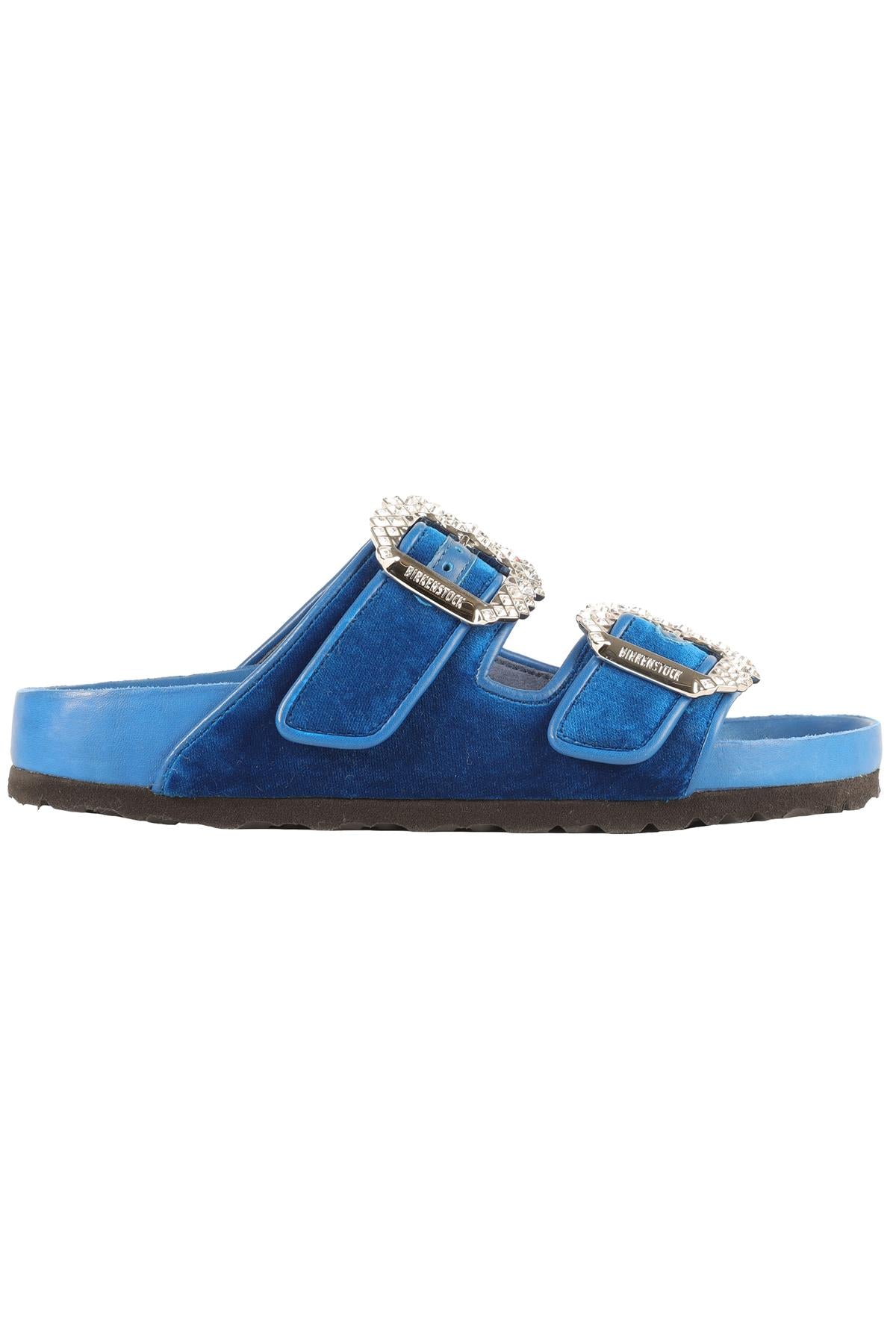 MANOLO BLAHNIK + BIRKENSTOCK BLUE VELVET SANDALS EU 38 UK 5 US 8