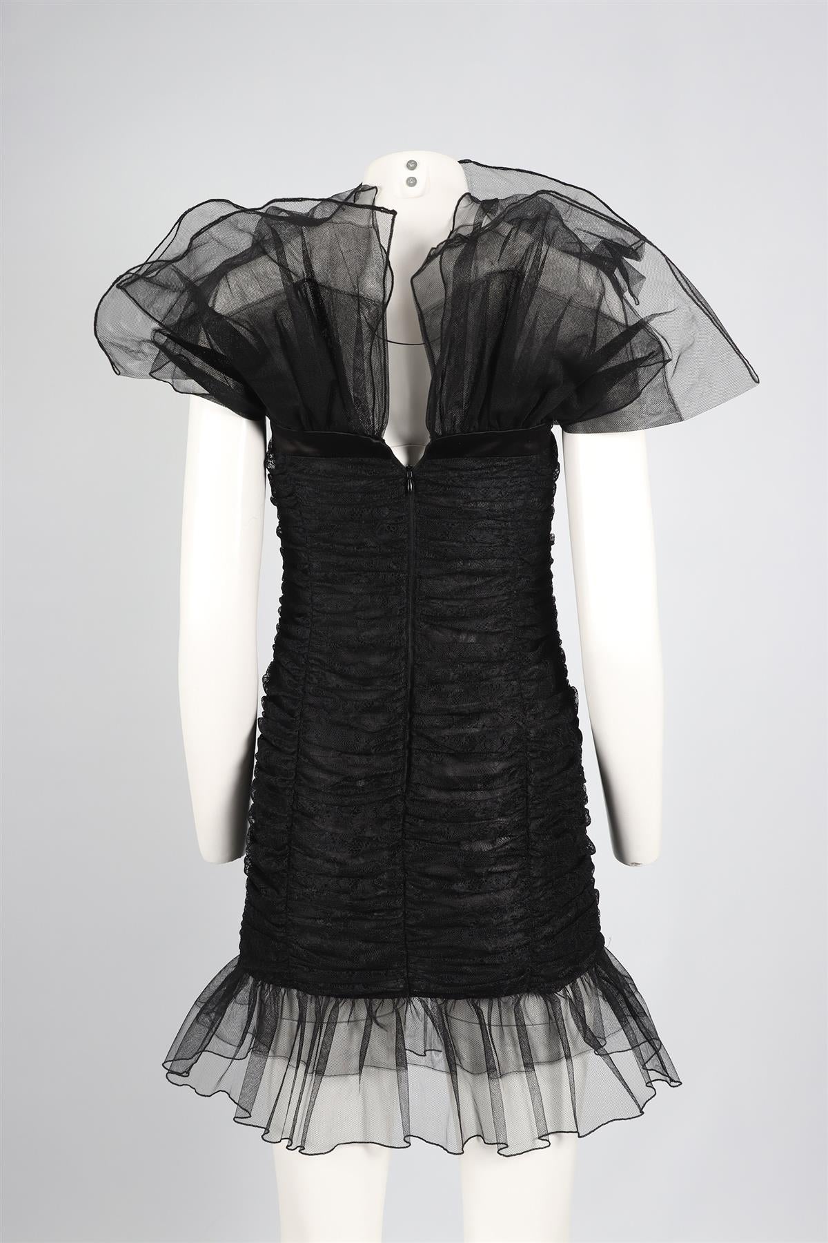 ALESSANDRA RICH BLACK LACE AND TULLE MINI DRESS SMALL