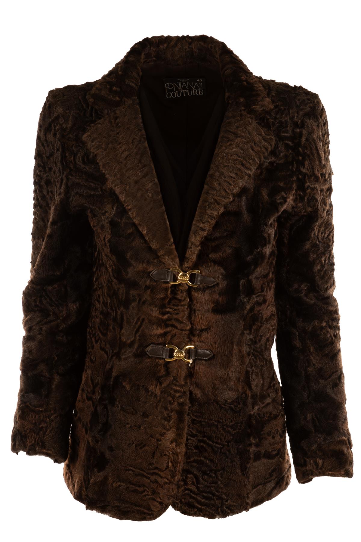 FONTANA COUTURE BROWN PERSIAN LAMB JACKET IT 40 UK 8