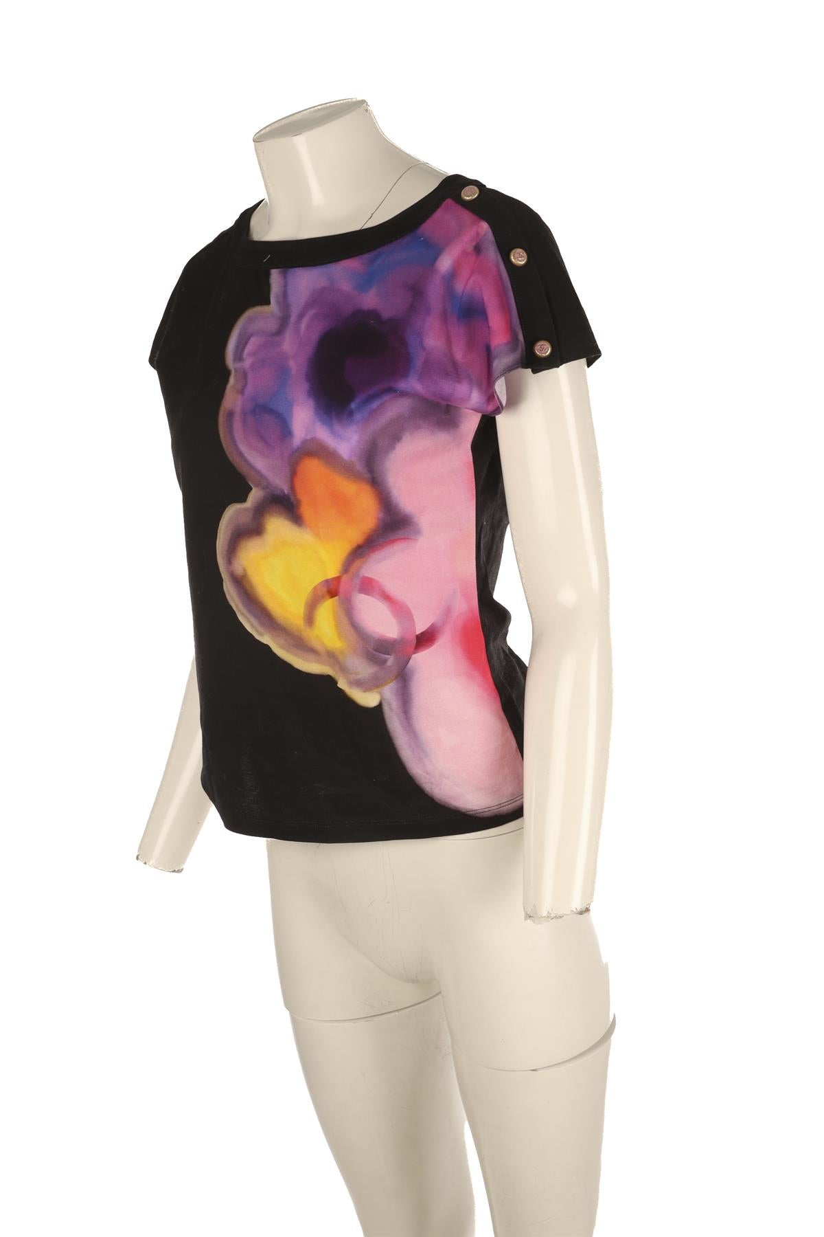CHANEL BLACK 2015 COTTON T-SHIRT FR 42 UK 14