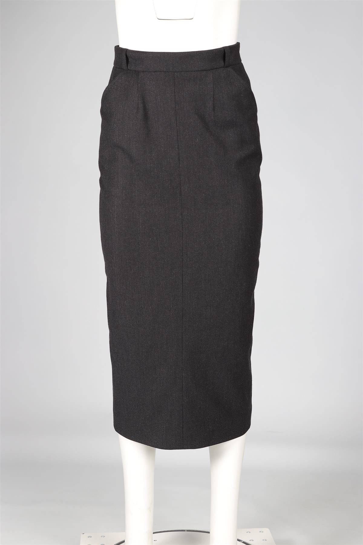 CHANEL GREY 1993 WOOL MIDI SKIRT FR 36 UK 8