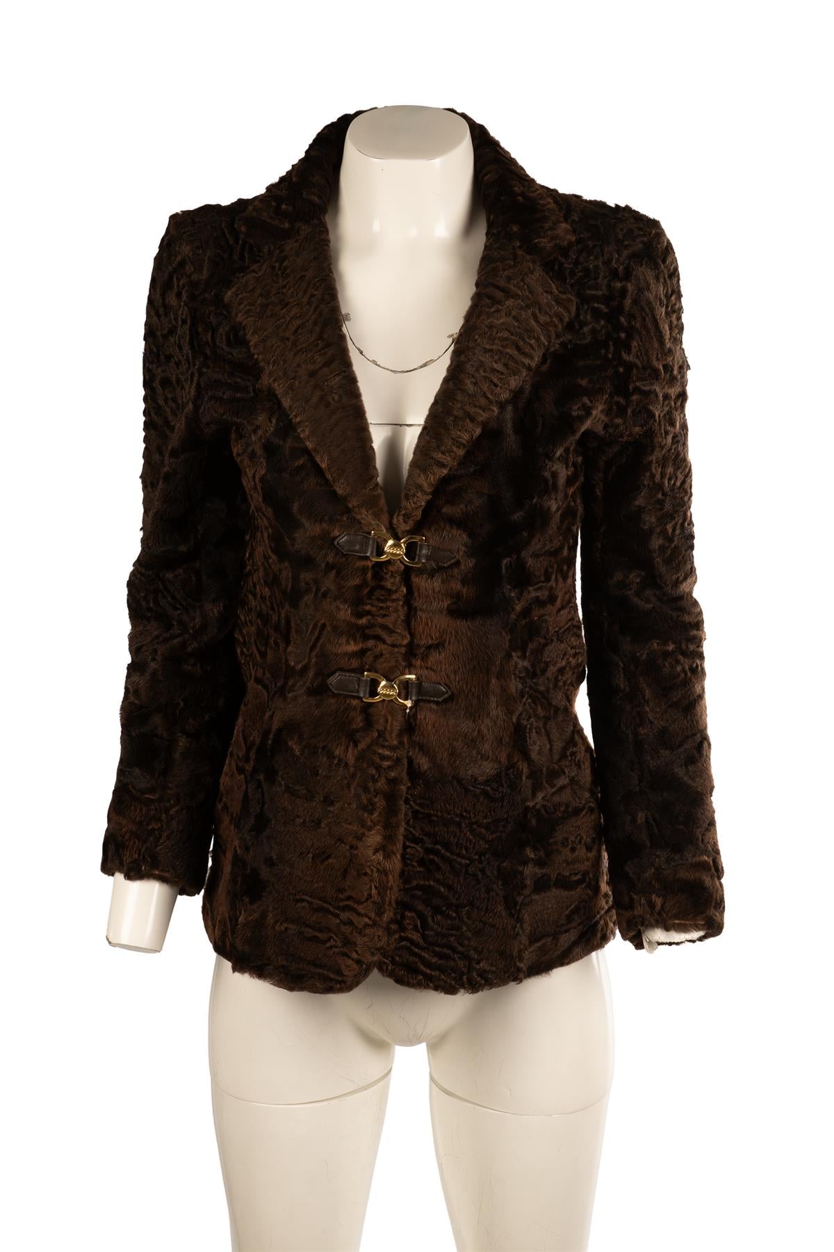 FONTANA COUTURE BROWN PERSIAN LAMB JACKET IT 40 UK 8