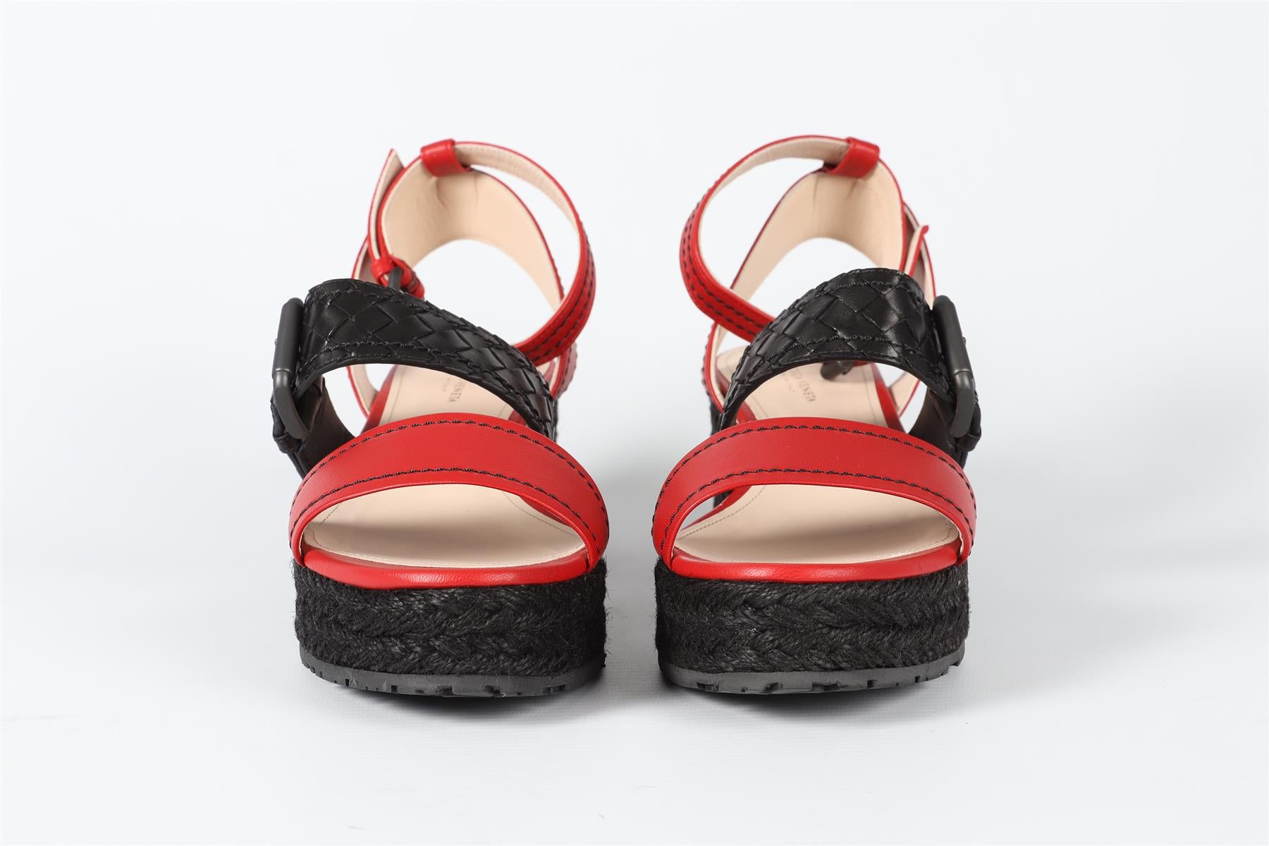 BOTTEGA VENETA RED AND BLACK LEATHER PLATFORM SANDALS EU 39 UK 6 US 9