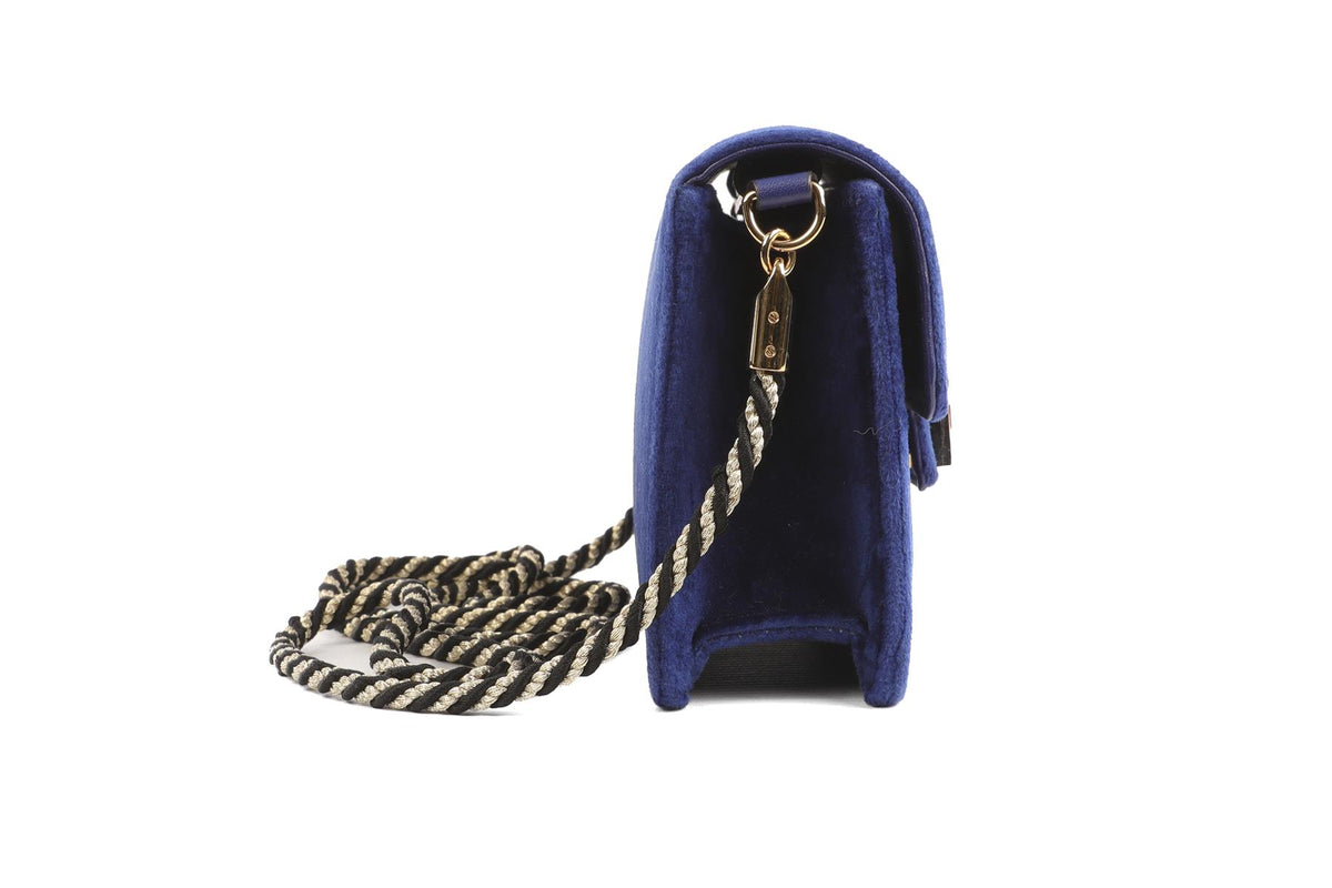 GUCCI BLUE BROADWAY SMALL VELVET SHOULDER BAG