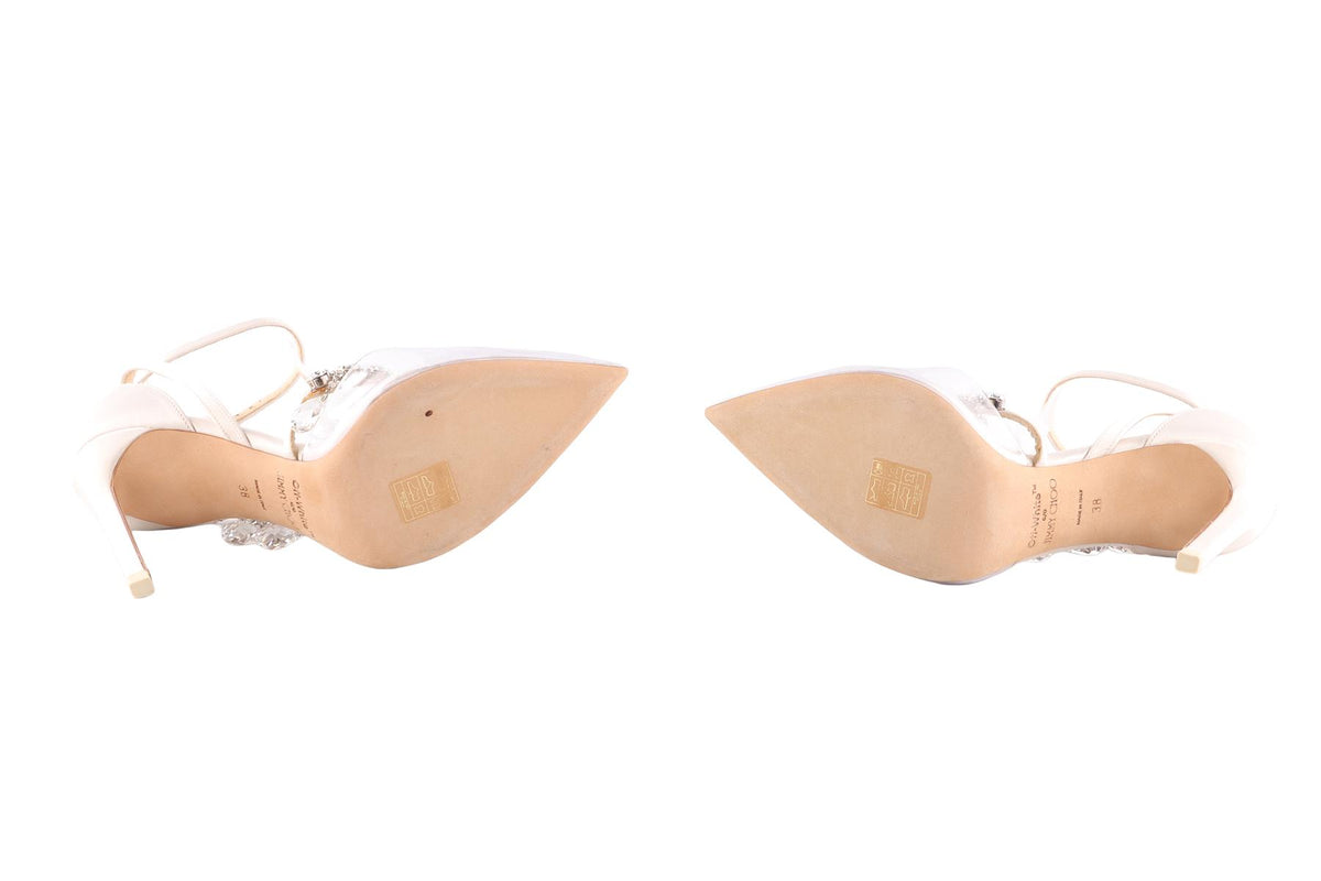 JIMMY CHOO WHITE CRYSTAL AND SATIN PUMPS EU 38 UK 5 US 8