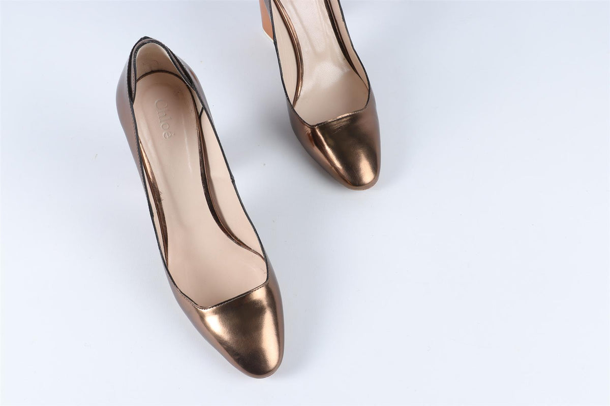 CHLOÉ BRONZE LEATHER PUMPS EU 37.5 UK 4.5 US 7.5