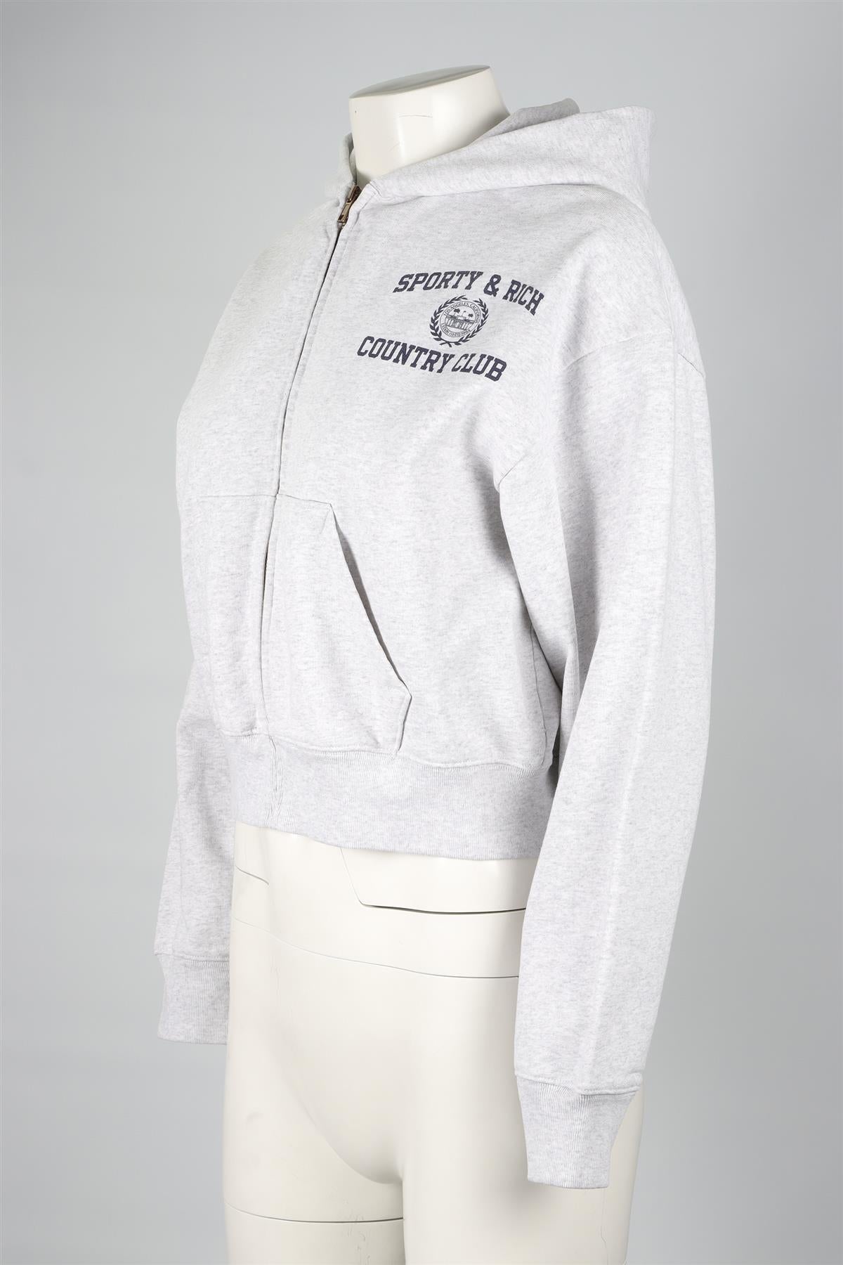 SPORTY & RICH GREY COTTON HOODIE SMALL