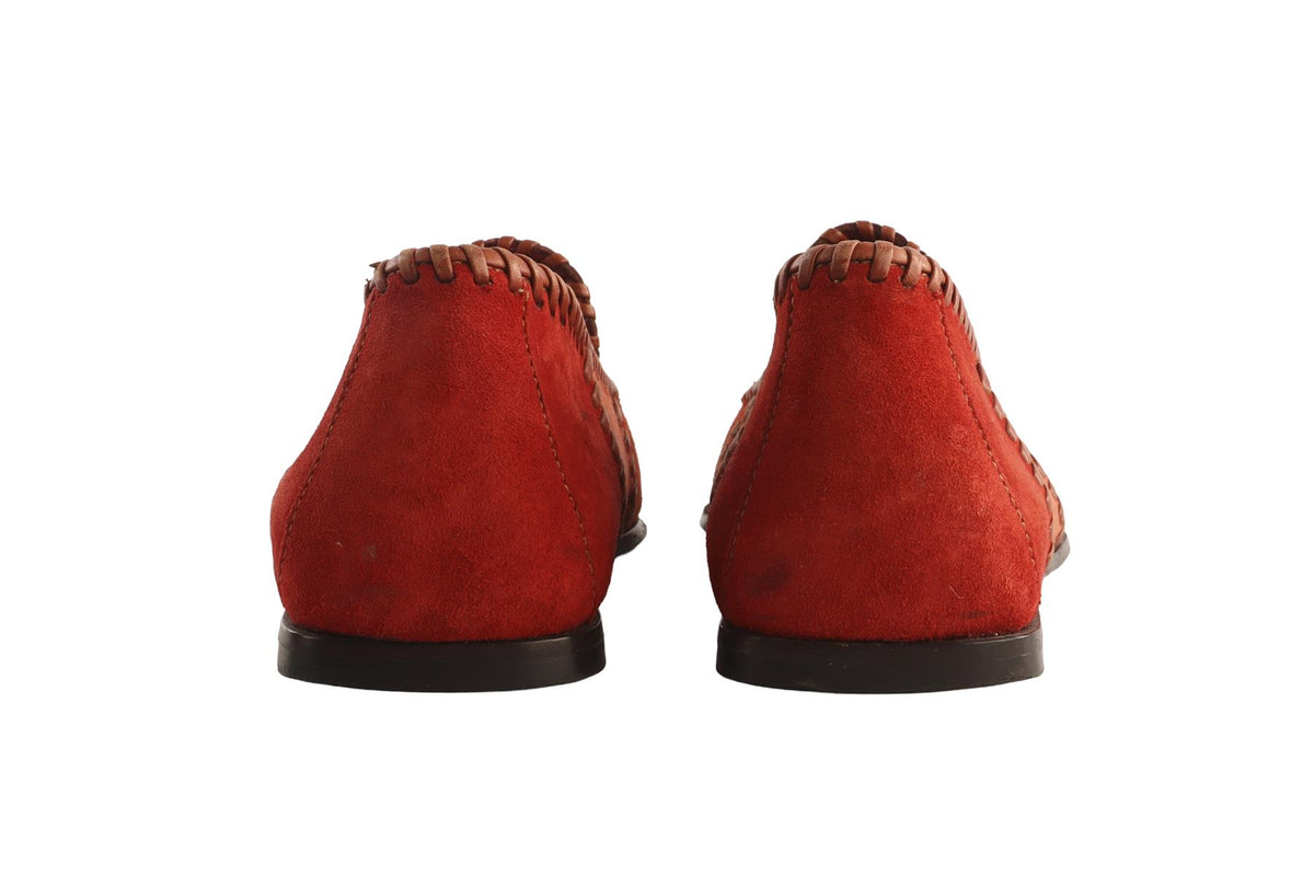 SALVATORE FERRAGAMO RED VINTAGE SUEDE LOAFERS