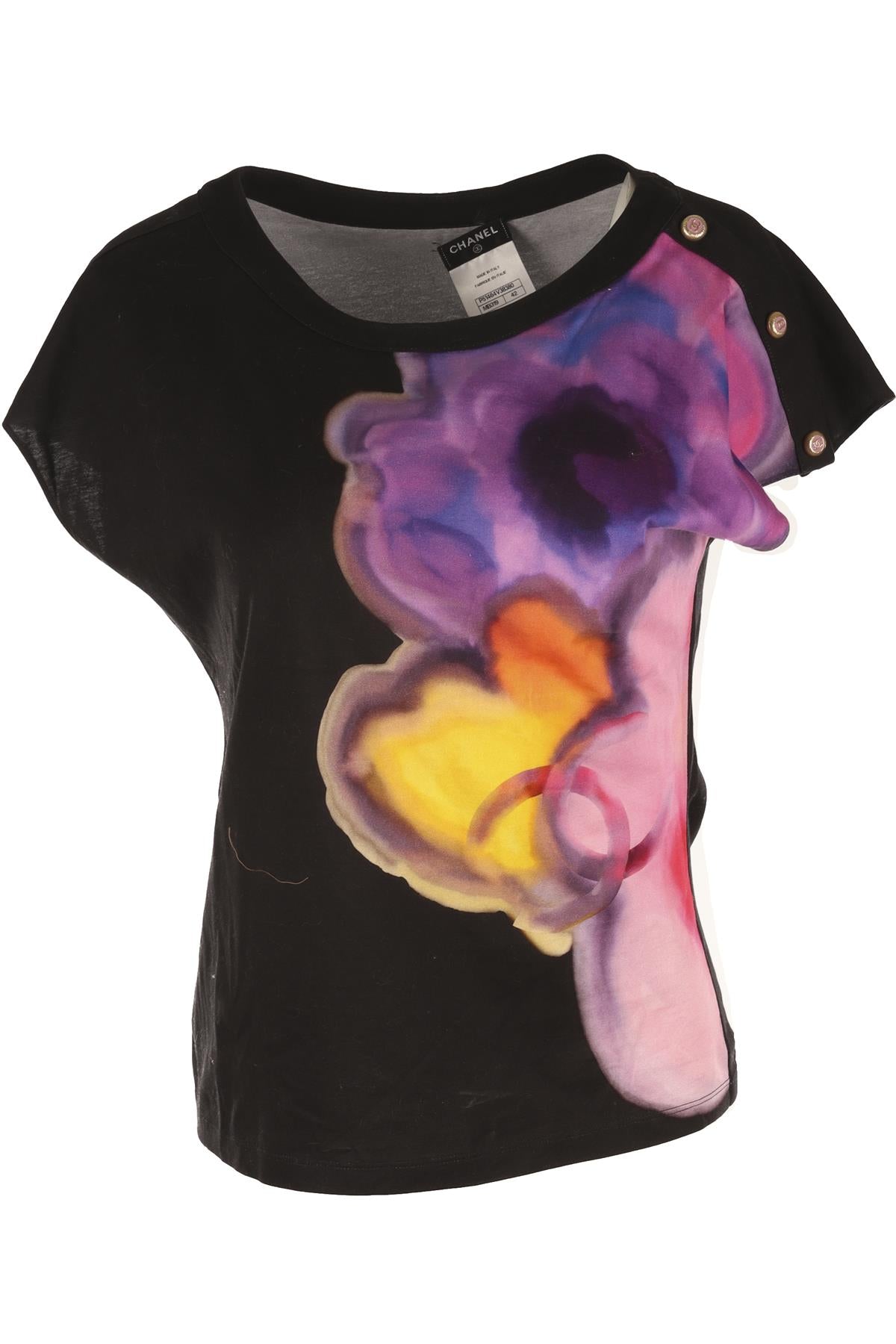CHANEL BLACK 2015 COTTON T-SHIRT FR 42 UK 14